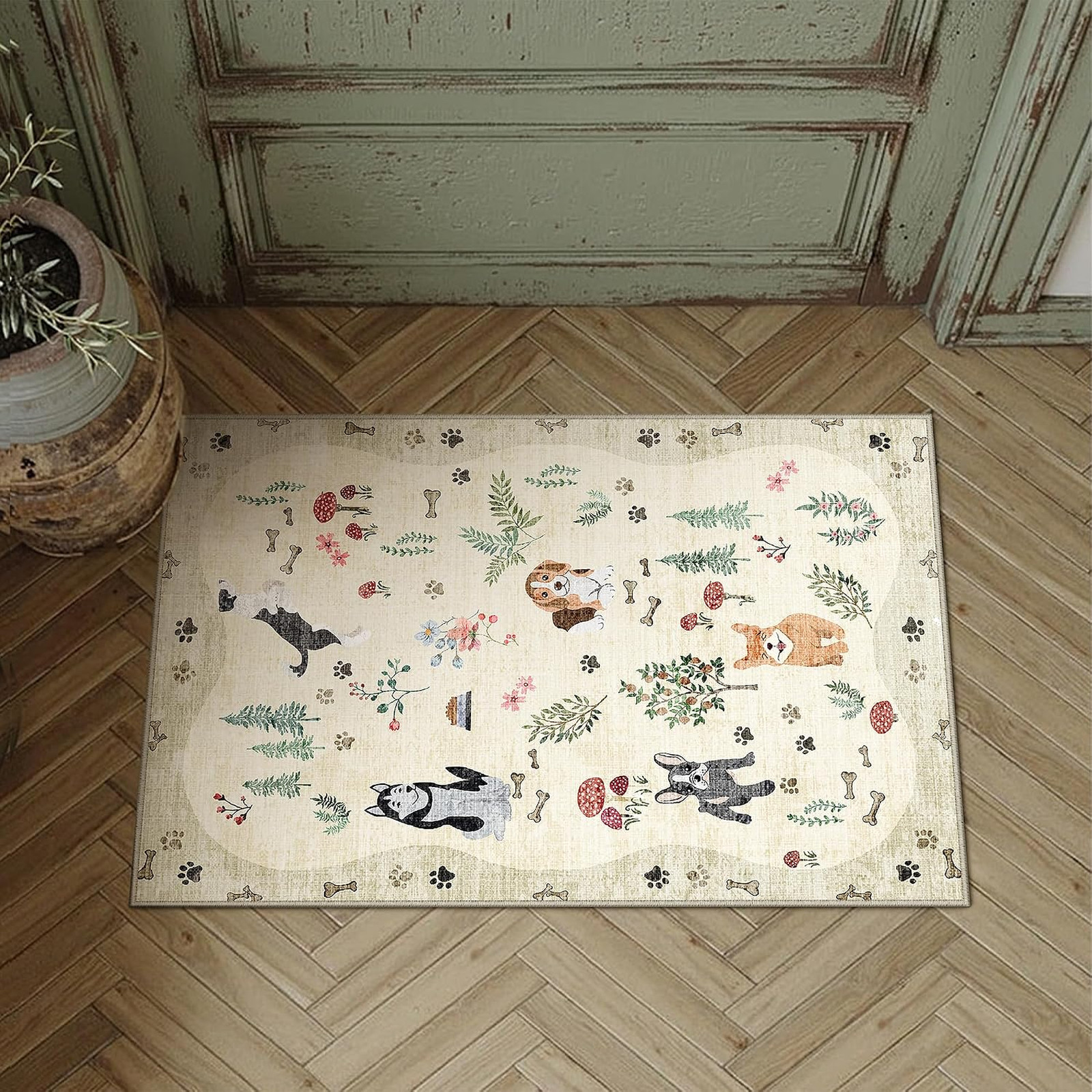2×3 Area Rug Washable Non Slip Floral Animal Carpet Low Pile Stain Resistant