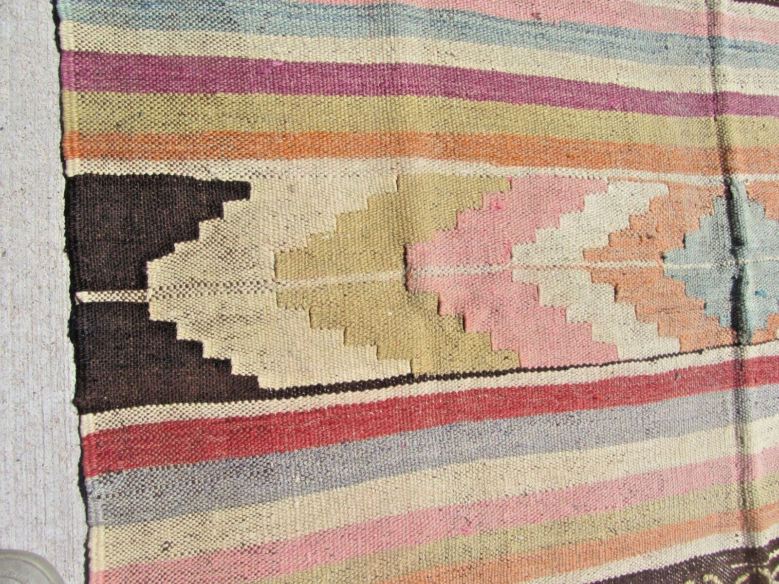Turkish Nomad Flat Weave Rug Sumak Semi-Antique Soft Colors 56 x 57 Wool