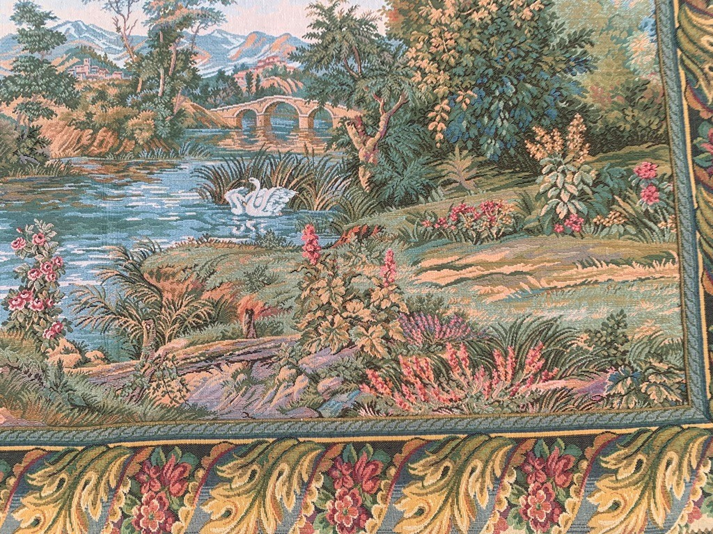 Vintage French River Side Multicolor View Tapestry Home Decor 3×5 ft
