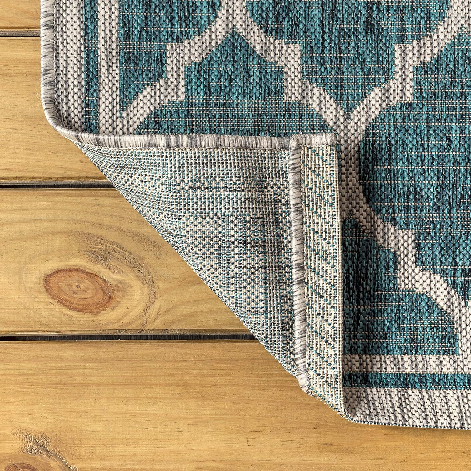 Teal/Gray Moroccan Trellis Octagon Area Rug 8ft – Pet-Friendly & Easy-Clean
