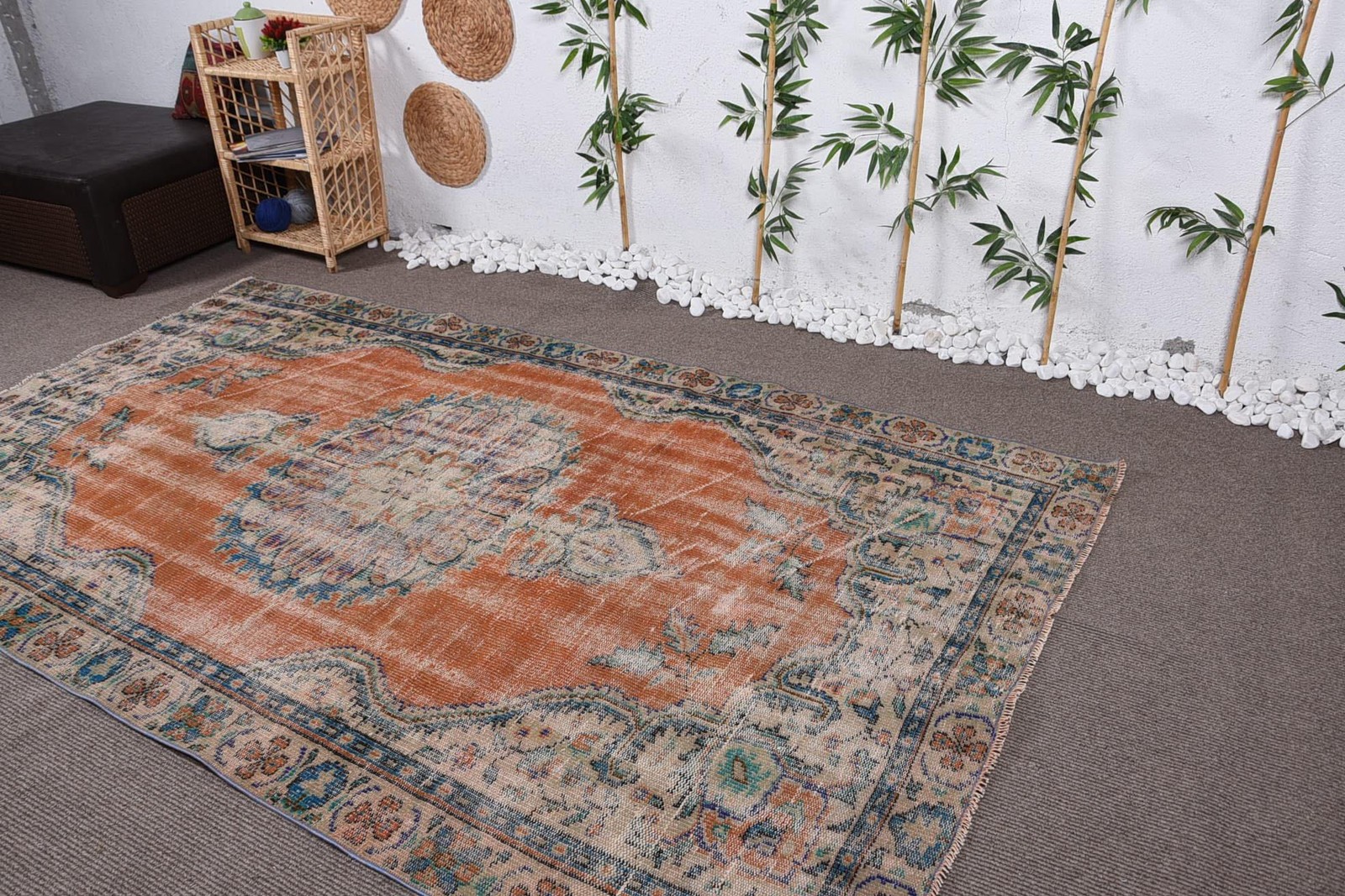 Turkish Vintage Rug 5,4×9,2 ft (164×281 cm), Orange Camouflage Wool Rug