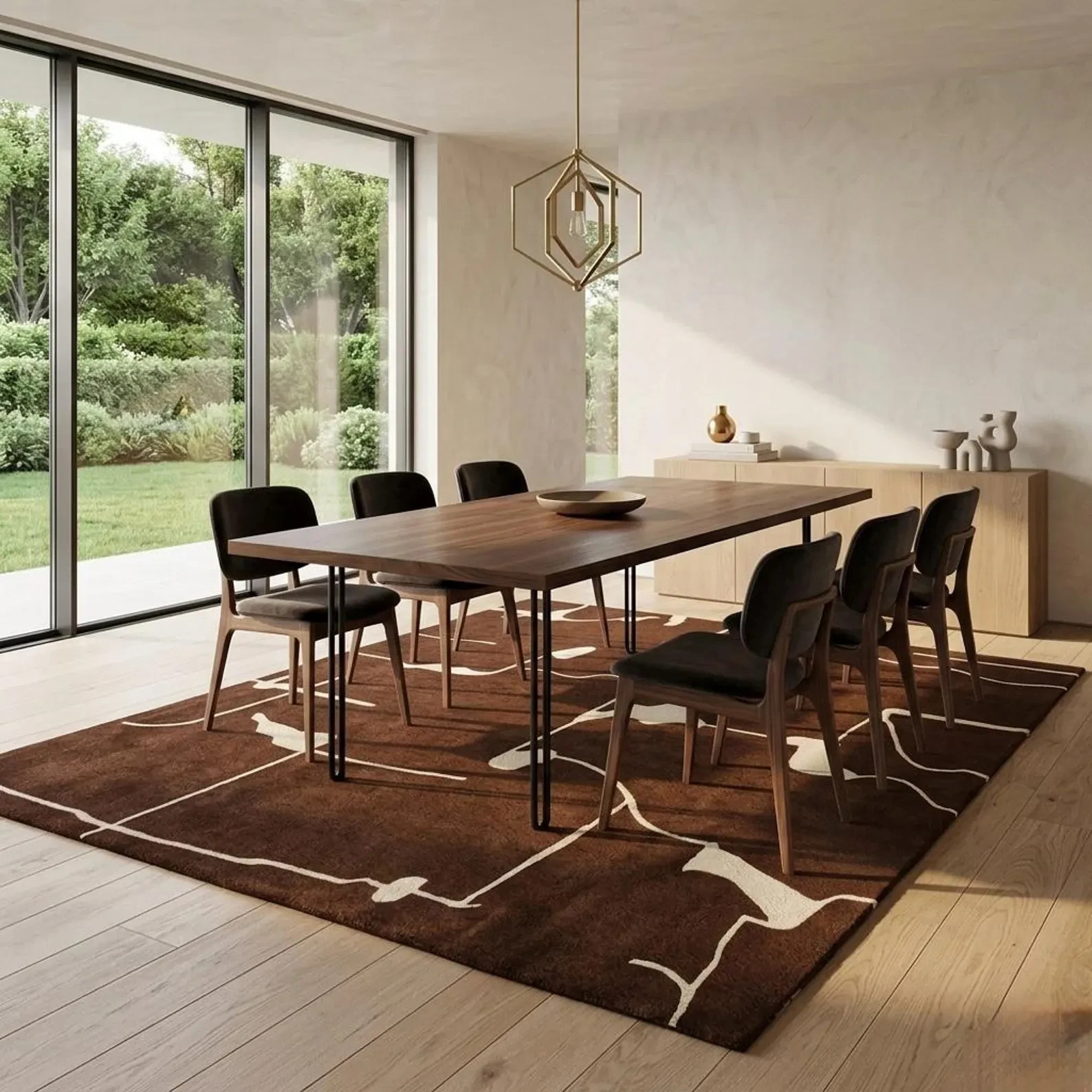 Hand-Tufted Abstract Geometric Mid-Century Modern Brown Architectural Area Rug