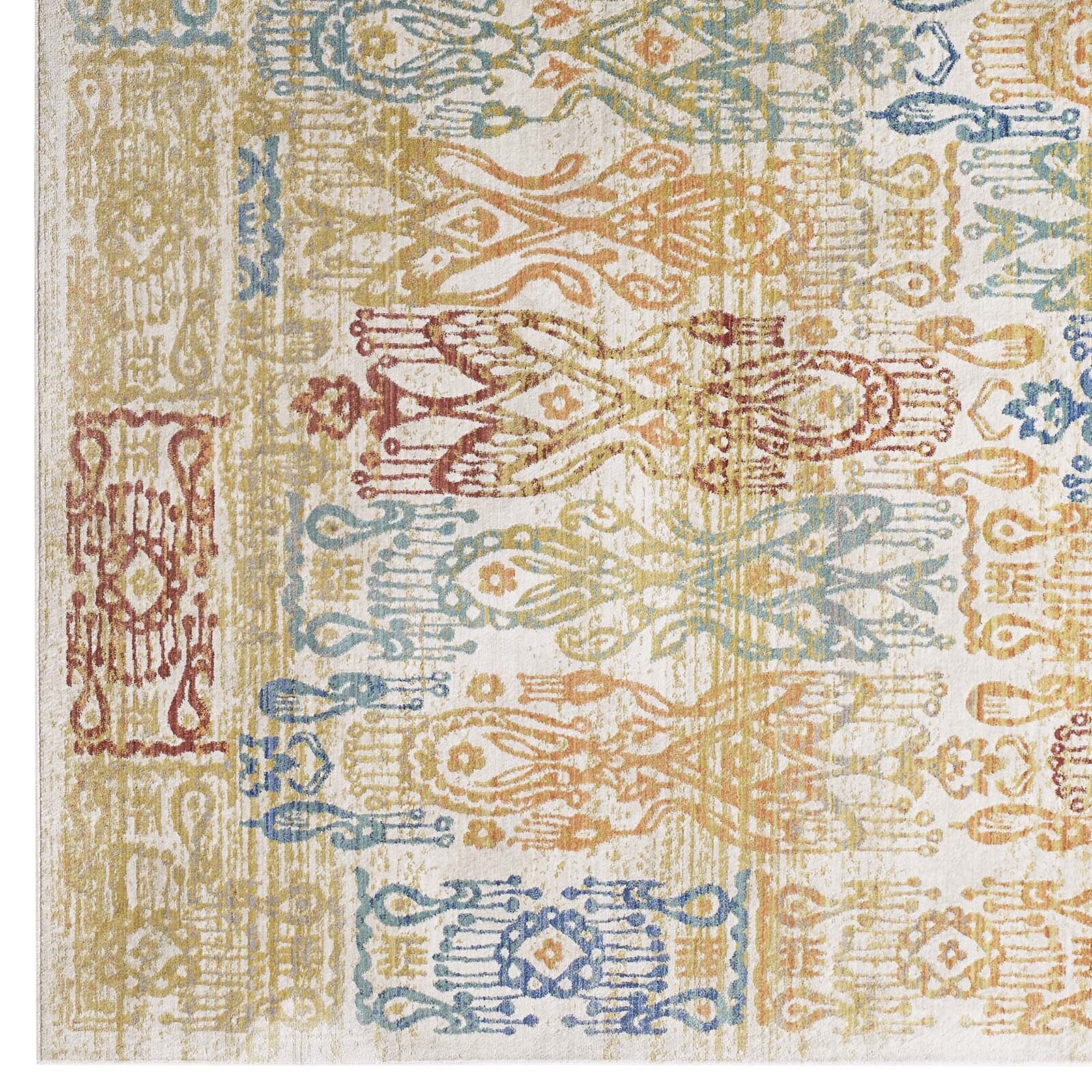 Distressed Southwestern Aztec Soft Polyester 4×6 Area Rug in Multicolored