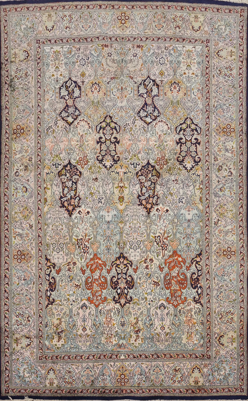Vintage 100% Silk Kashmir Handmade Wool Area Rug Living Room Carpet 6×10