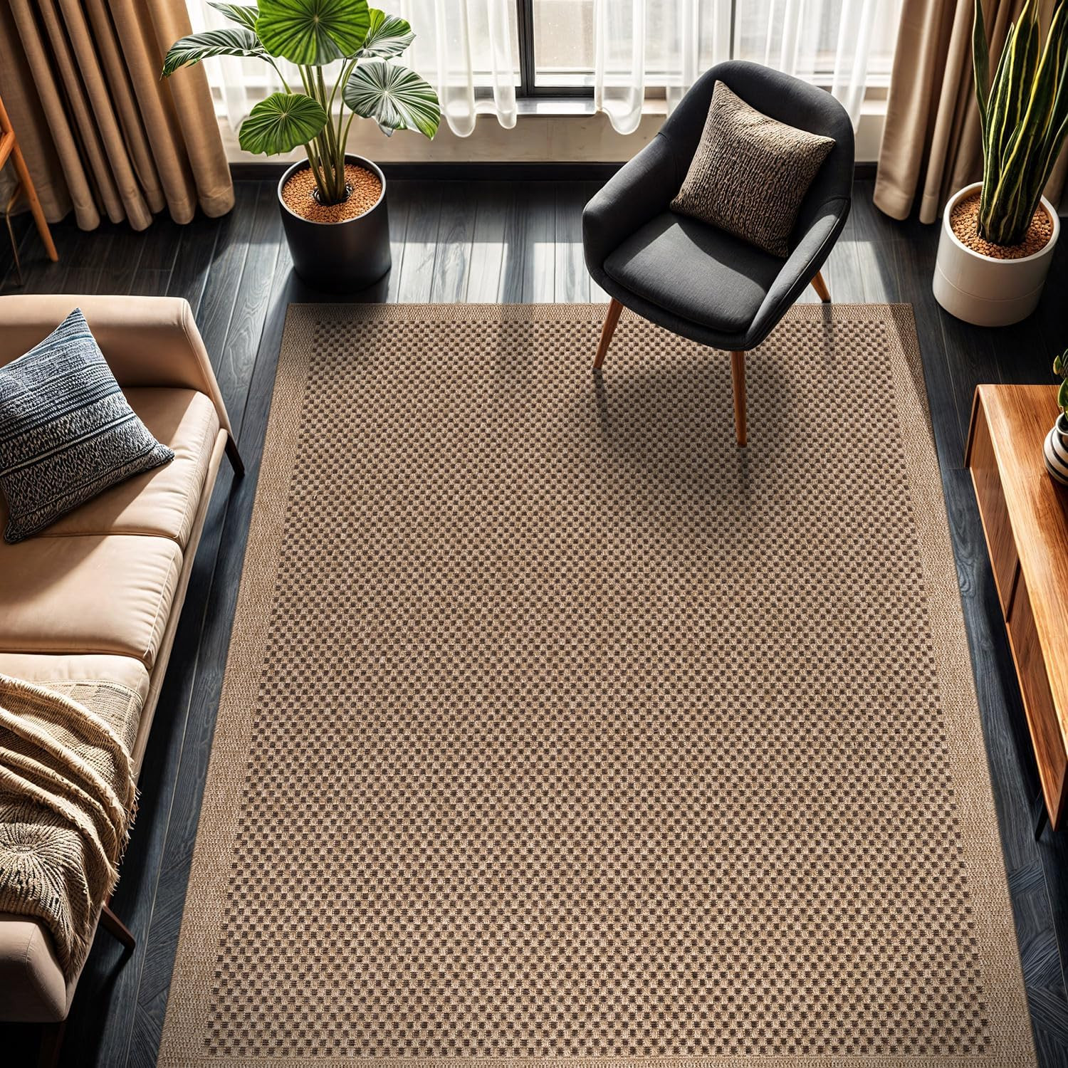 Natural Jute Area Rug 9×12 – Easy-Clean Indoor/Outdoor Boho Design