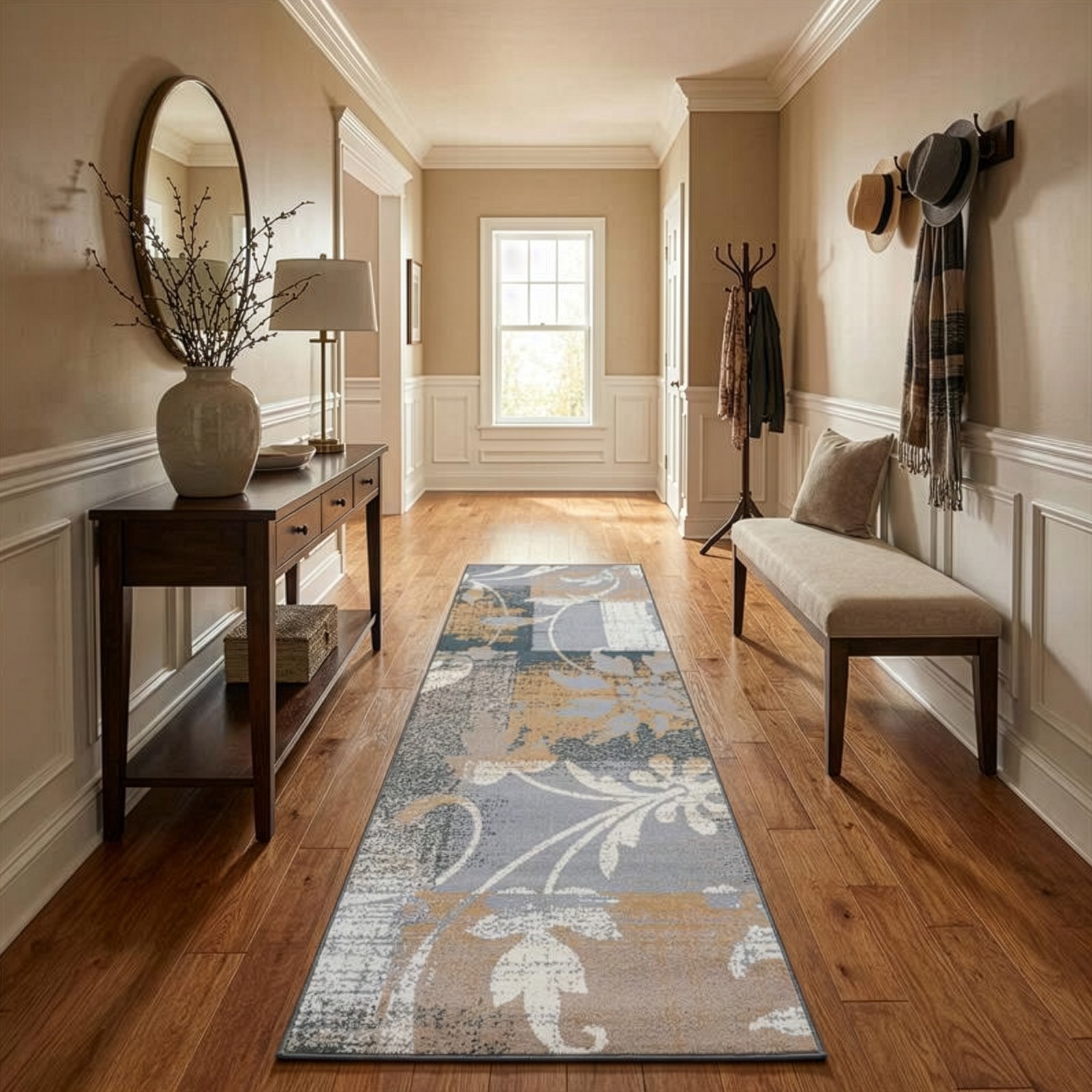 Geometric Patchwork Floral Antistatic Stain Resistant Indoor Area Rug or Runner