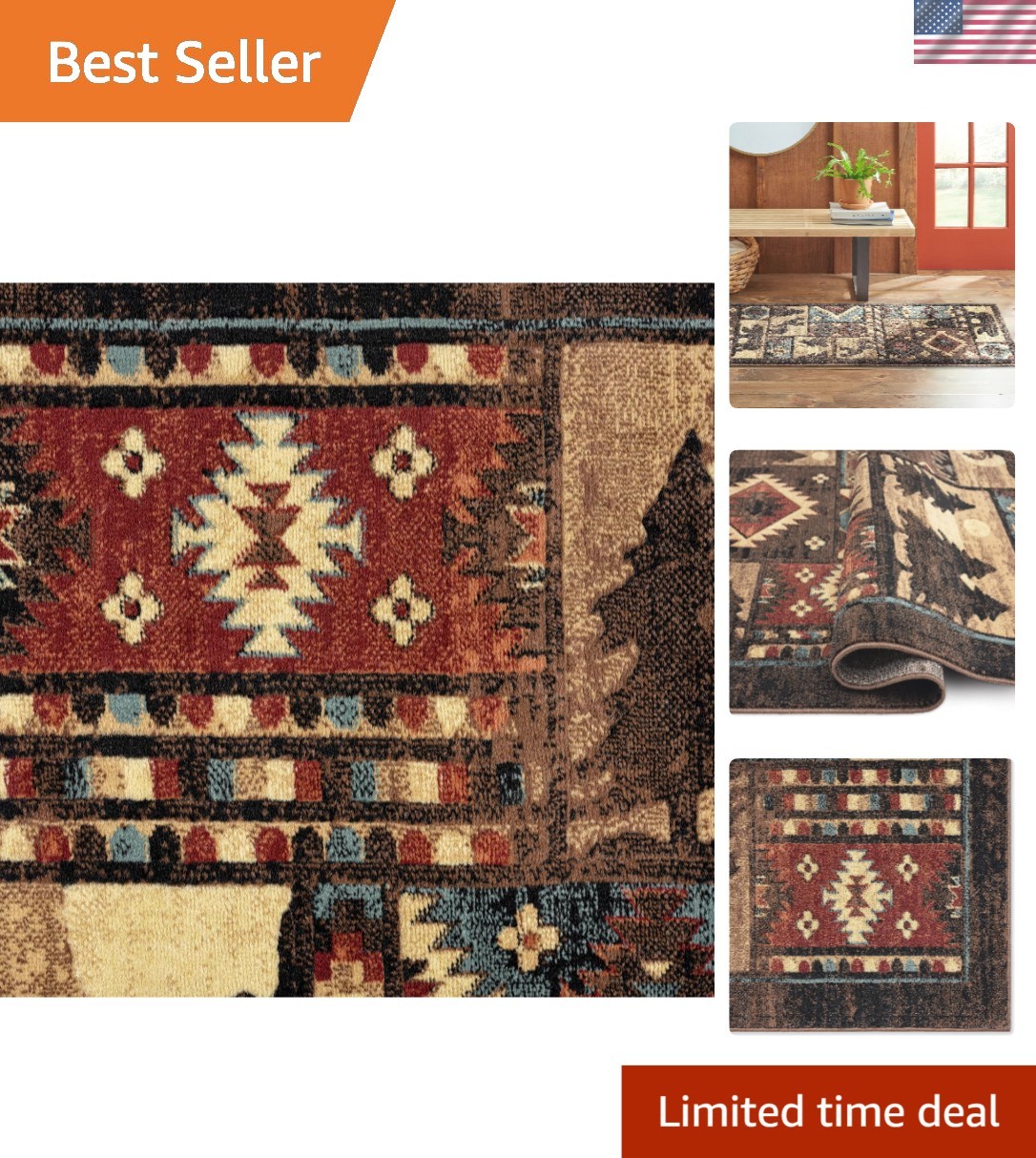 Luxury Buffalo Bear Rug 1’10″x6’10” – Fade & Stain Resistant, Cozy Comfort