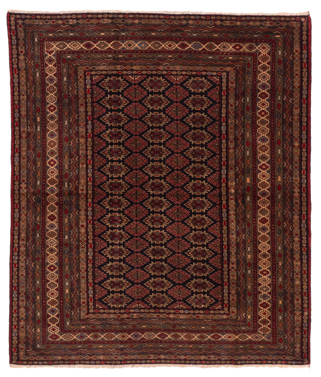 Vintage Traditional Hand-Knotted Area Rug 4’3″ x 5’2″ Oriental Wool Carpet