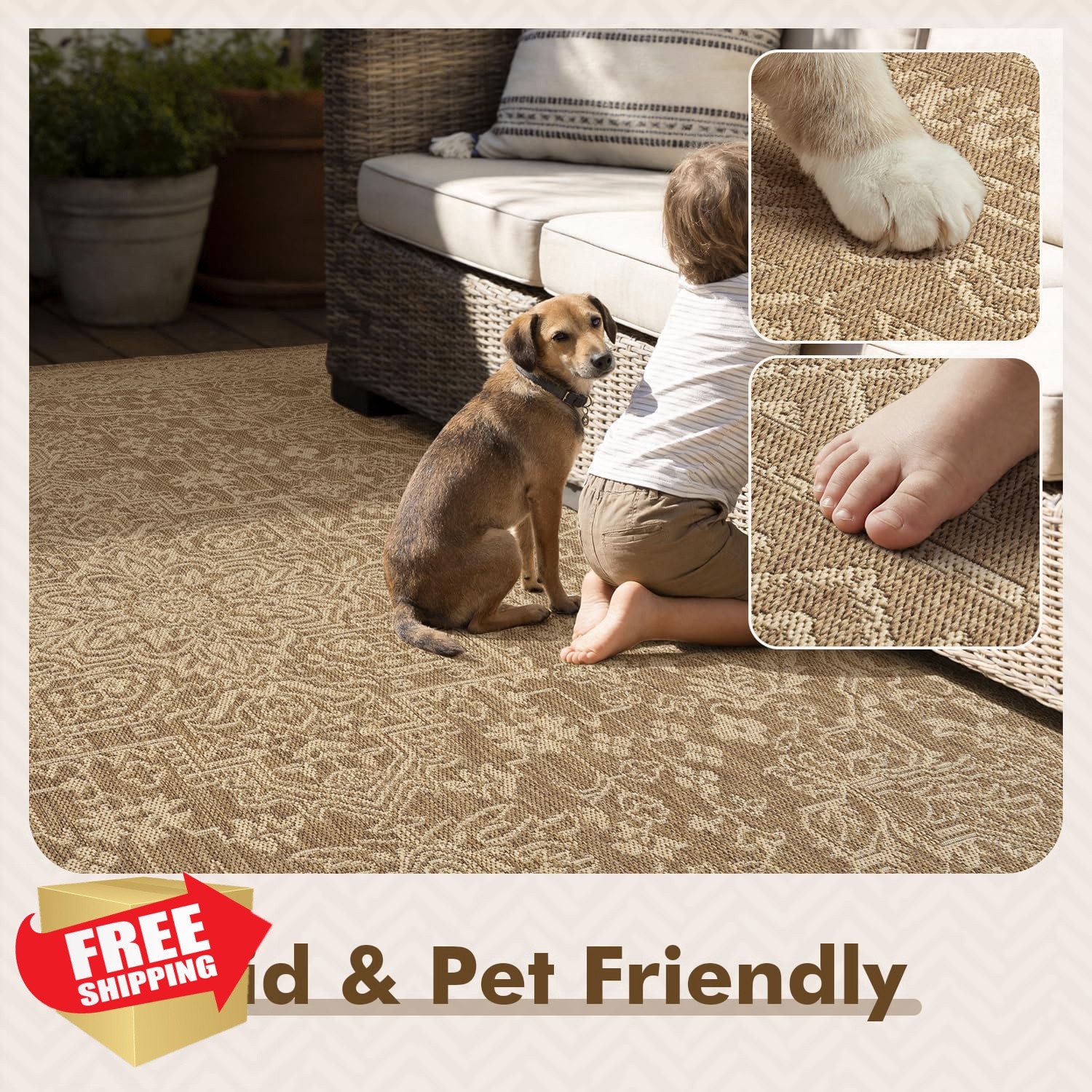MontVoo 4’x6′ Brown Beige Patio Rug