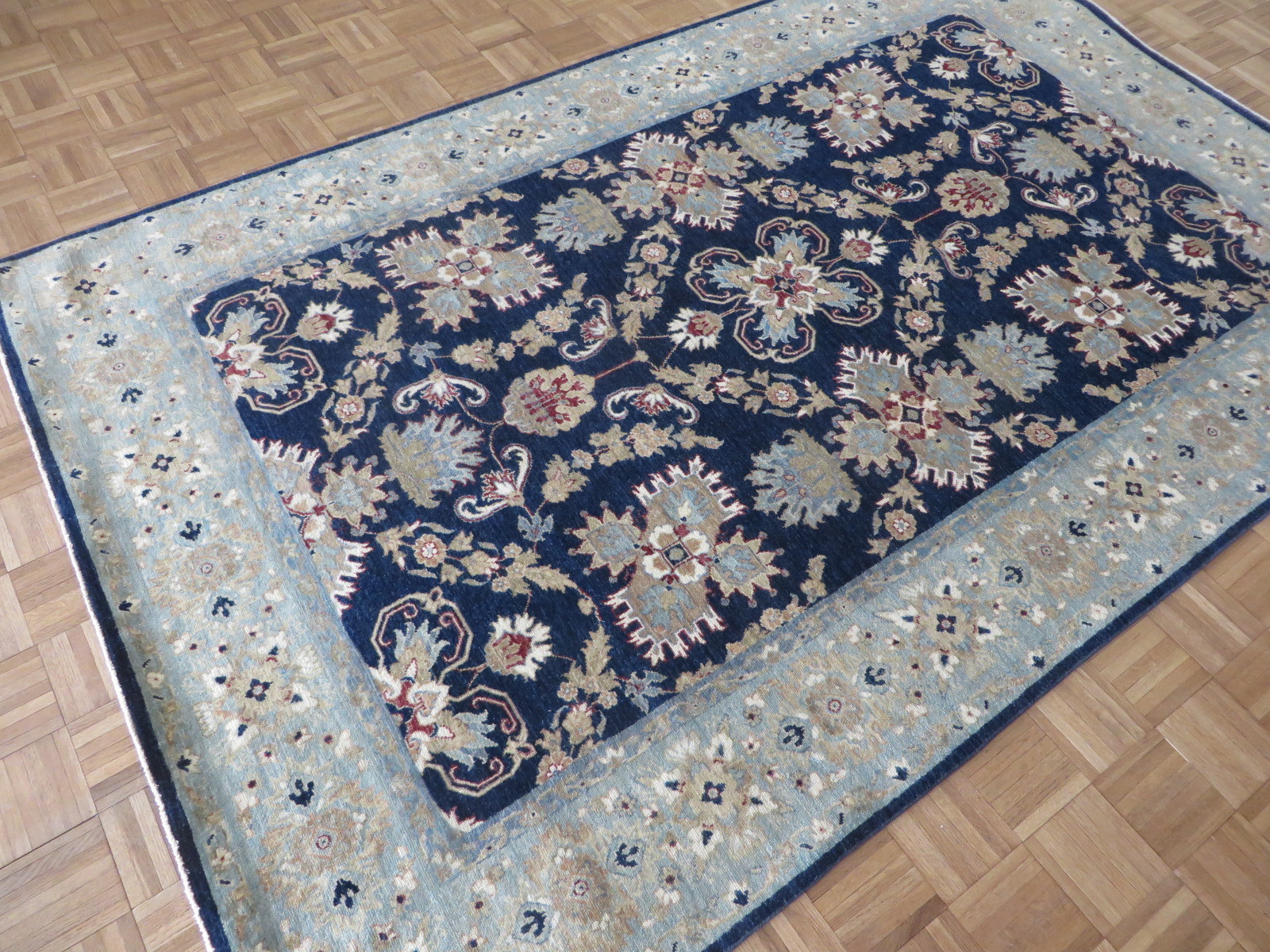 6 X 9’3 Hand Knotted Navy Blue Mahal Peshawar Oriental Rug G5127