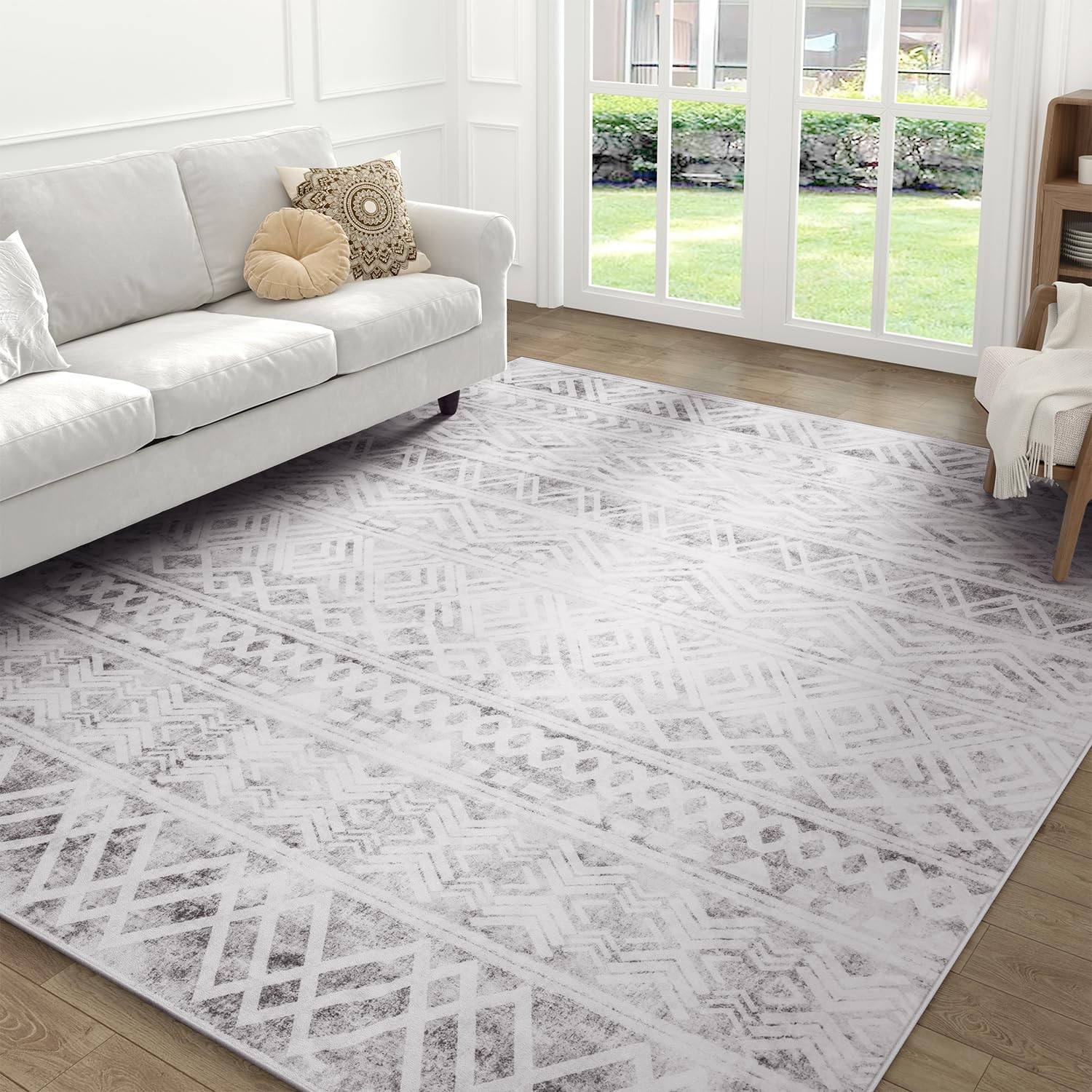Boho Area Rug 8×10 Feet Modern Area Rug Neutral Carpet for Bedroom Decor Gray