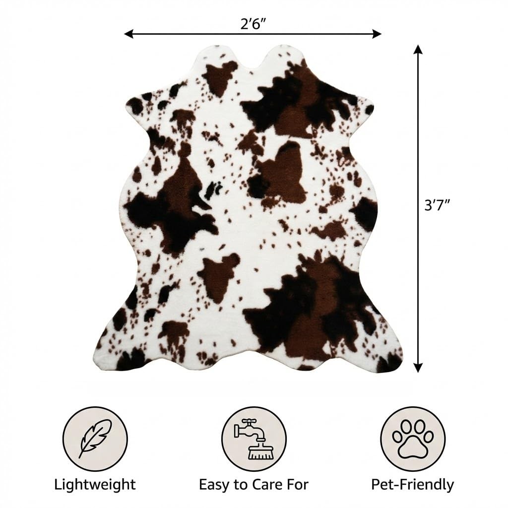 Cow Print Faux Cowhide Rug 2’6″x3’7″ Western Small Area Decor