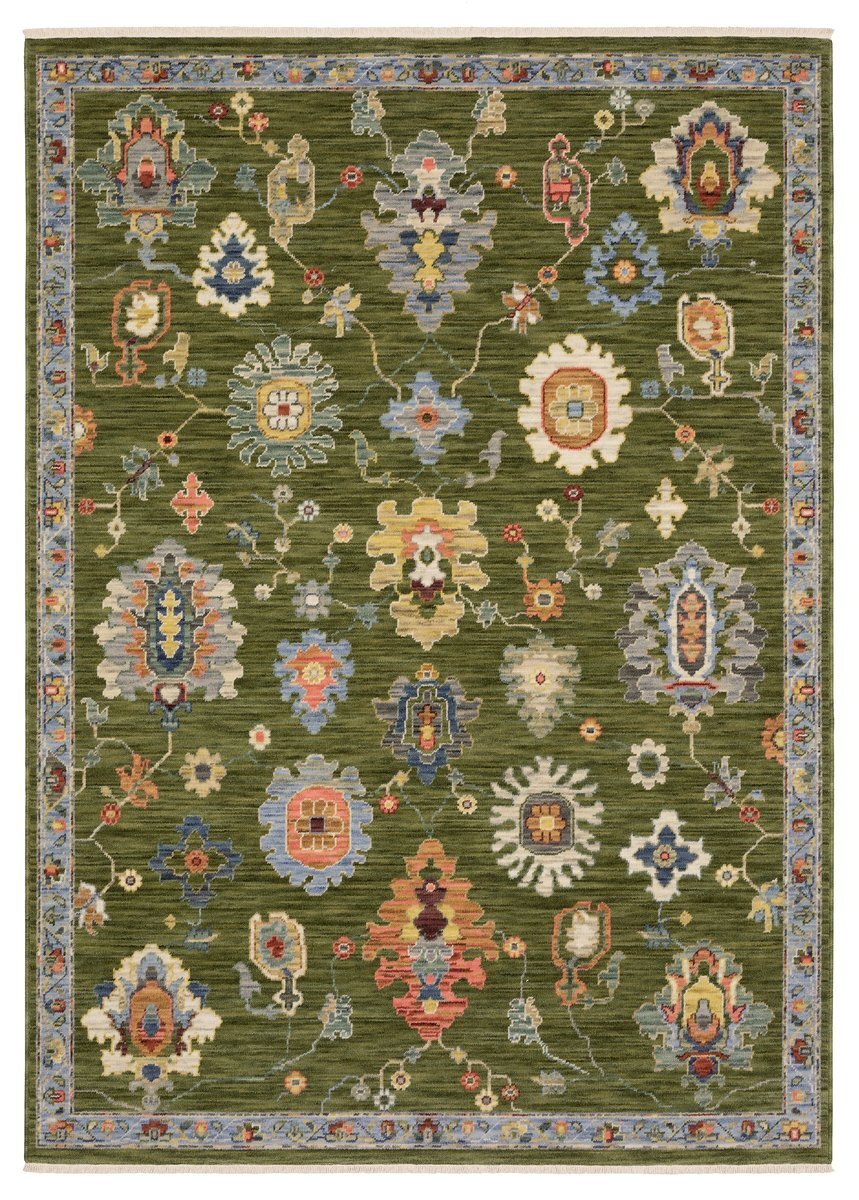 Designer Vintage Axminster Wool Nylon Green Area Rug **FREE SHIPPING**