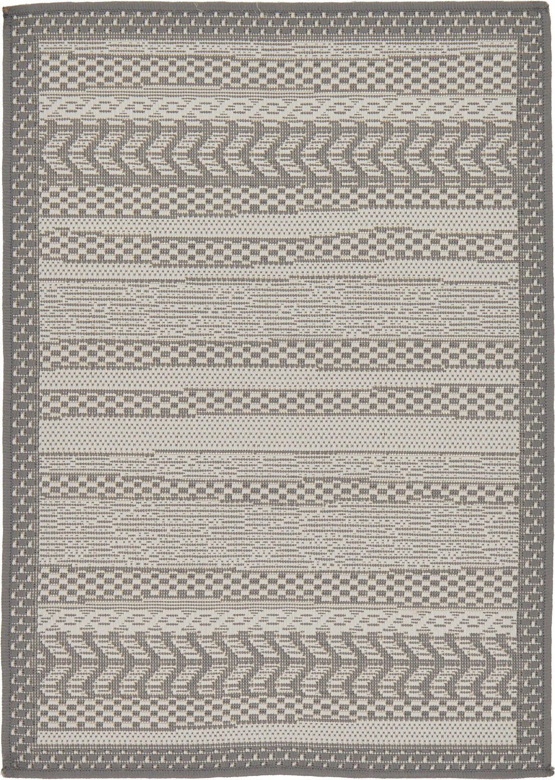 Outdoor Border Collection Area Rug – Lines (2′ 2″ x 3′ 1″ Rectangle, Gray/ Si…