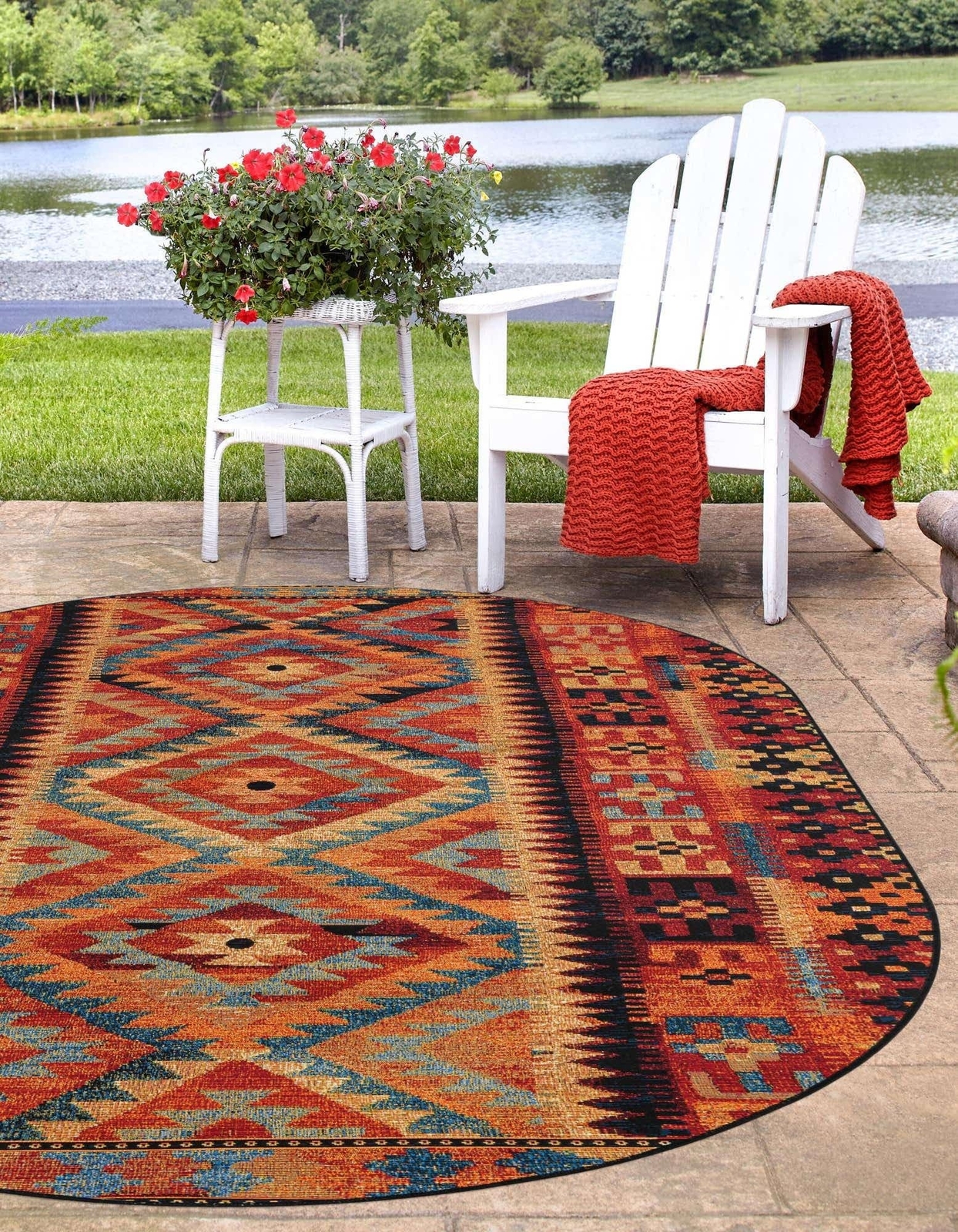 Unique Loom Outdoor Tribal Collection Area Rug – Tortuguero (5′ 3″ x 8′ Oval …