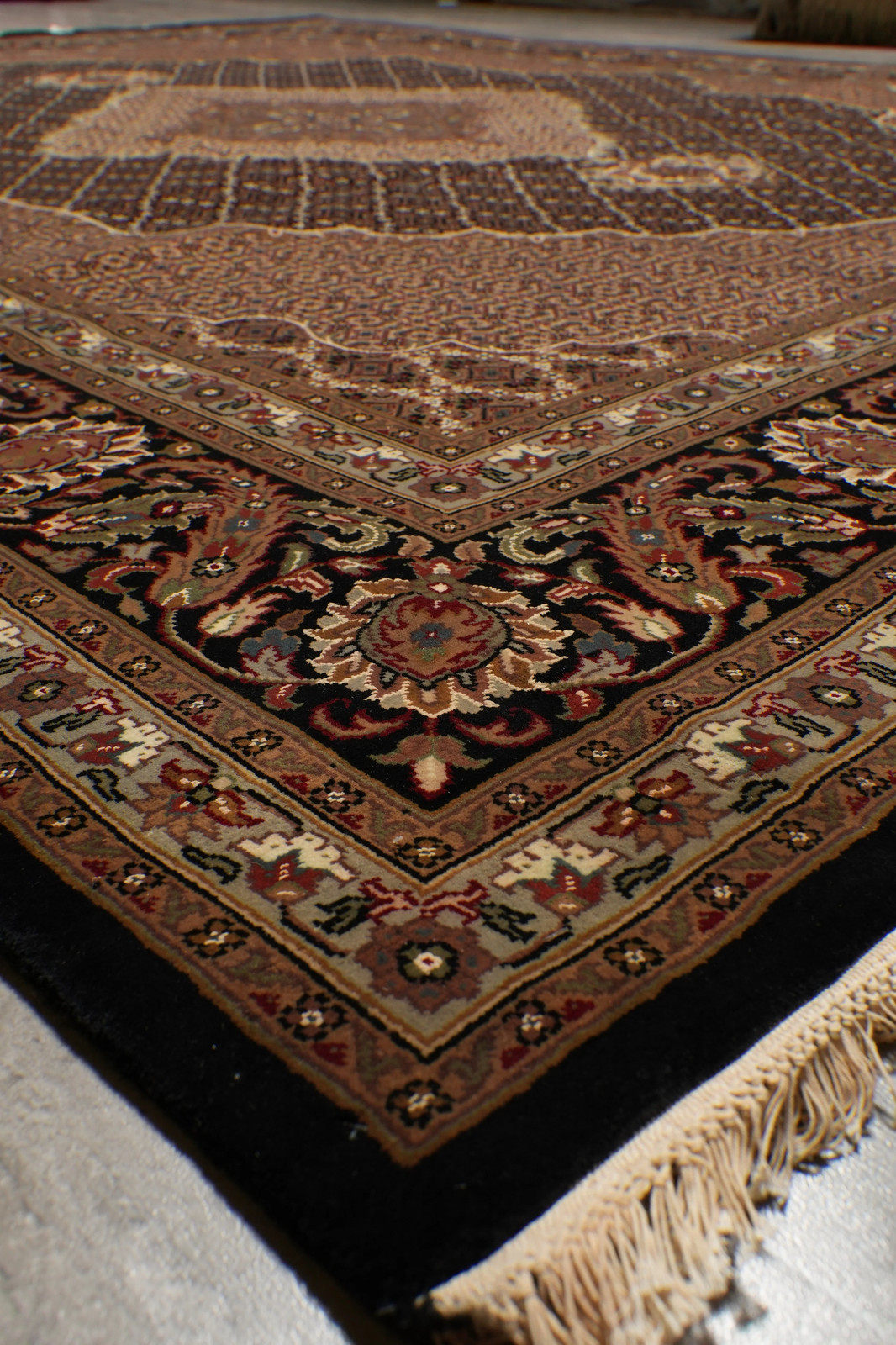 8.2 x 10.2 Earthy Black High Quality Wool and Silk Tabriiz Mahii Carpet #F-4478