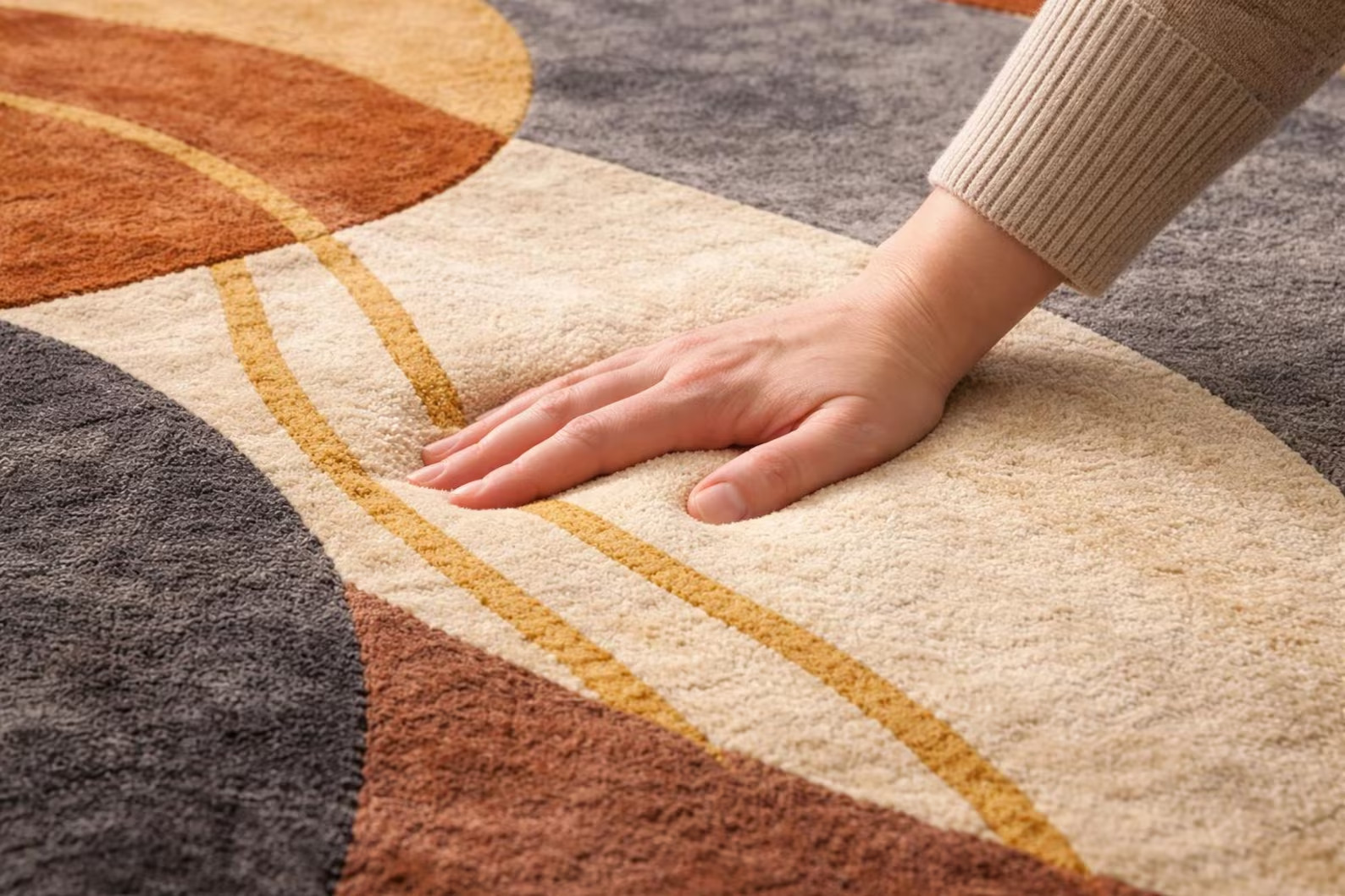 Hand-Tufted 8×10 Abstract Wool Rug, Beige Brown Grey Geometric Area Rug Carpet.