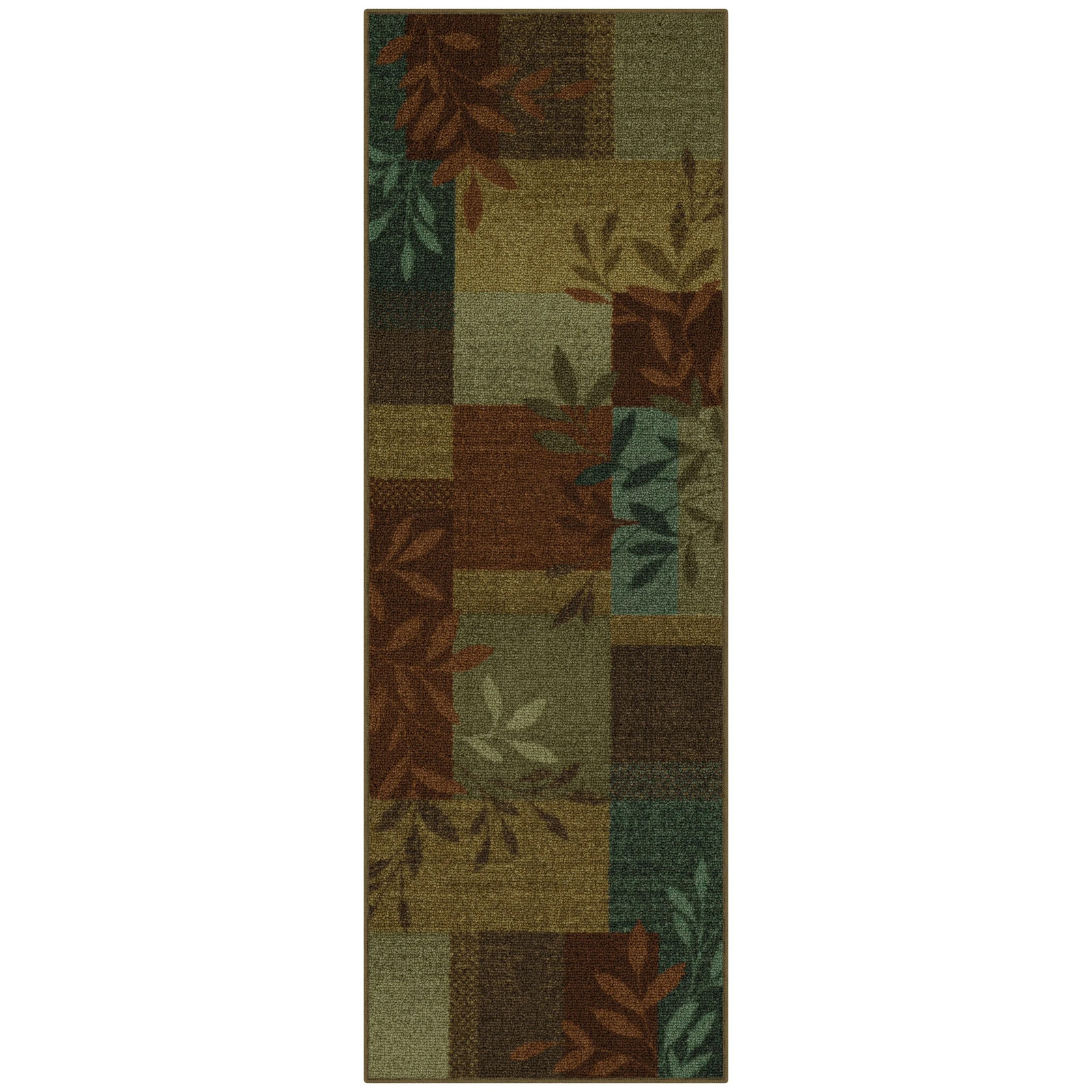 Mainstays Traditional Leaf Block Multicolor Indoor Hallway Runner Rug, 1’8″x5′