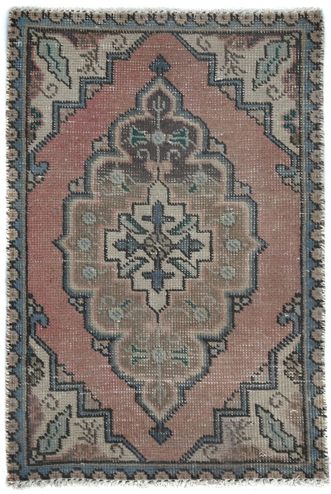 Semi-Antique Distressed Oriental Rug Muted Floral Vintage Carpet 1’8X2’6 ft