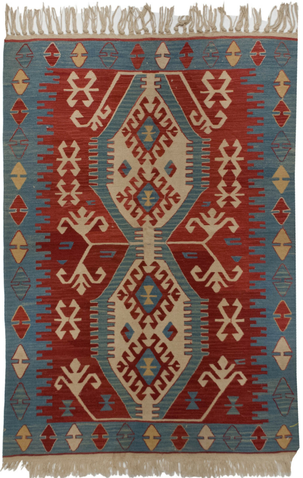RRA 4×6 (3’8″x5’4″) Turkish Kilim Tribal Red & Blue Rug 34595