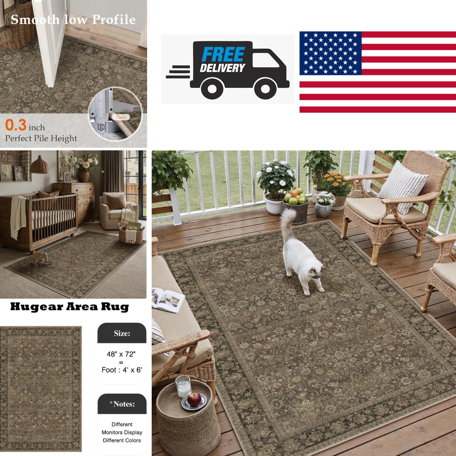 Indoor Outdoor Area Rug 4×6 Brown Linen Look Fabric Modern Design Easy Clean