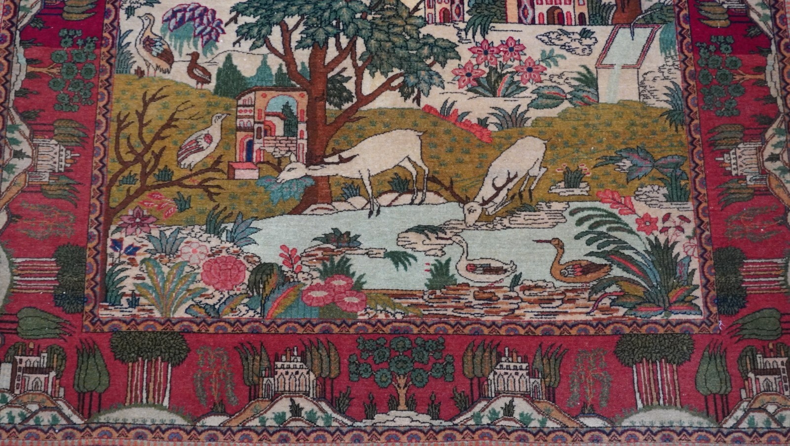 Stunning Antique Tabrizz 4’5″ x 7′ Tree of Life Handmade Animals Birds Wool Rug