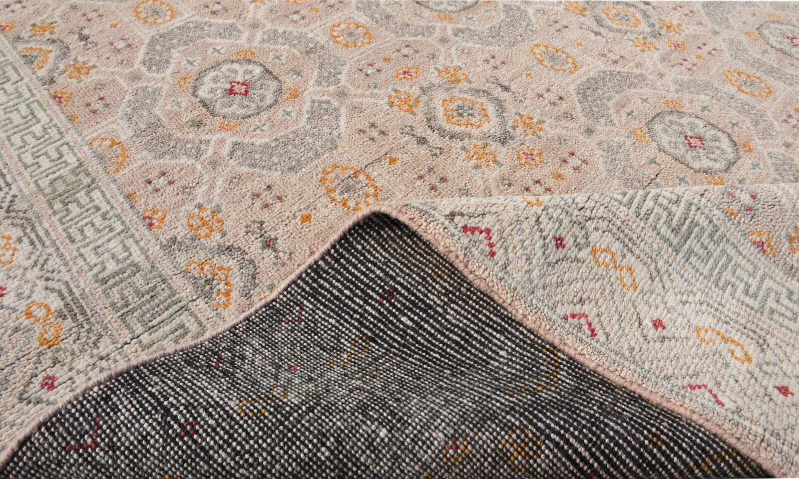 6X9 Khotan Hand-Knotted Wool Area Rug Pale-Pink Carpet
