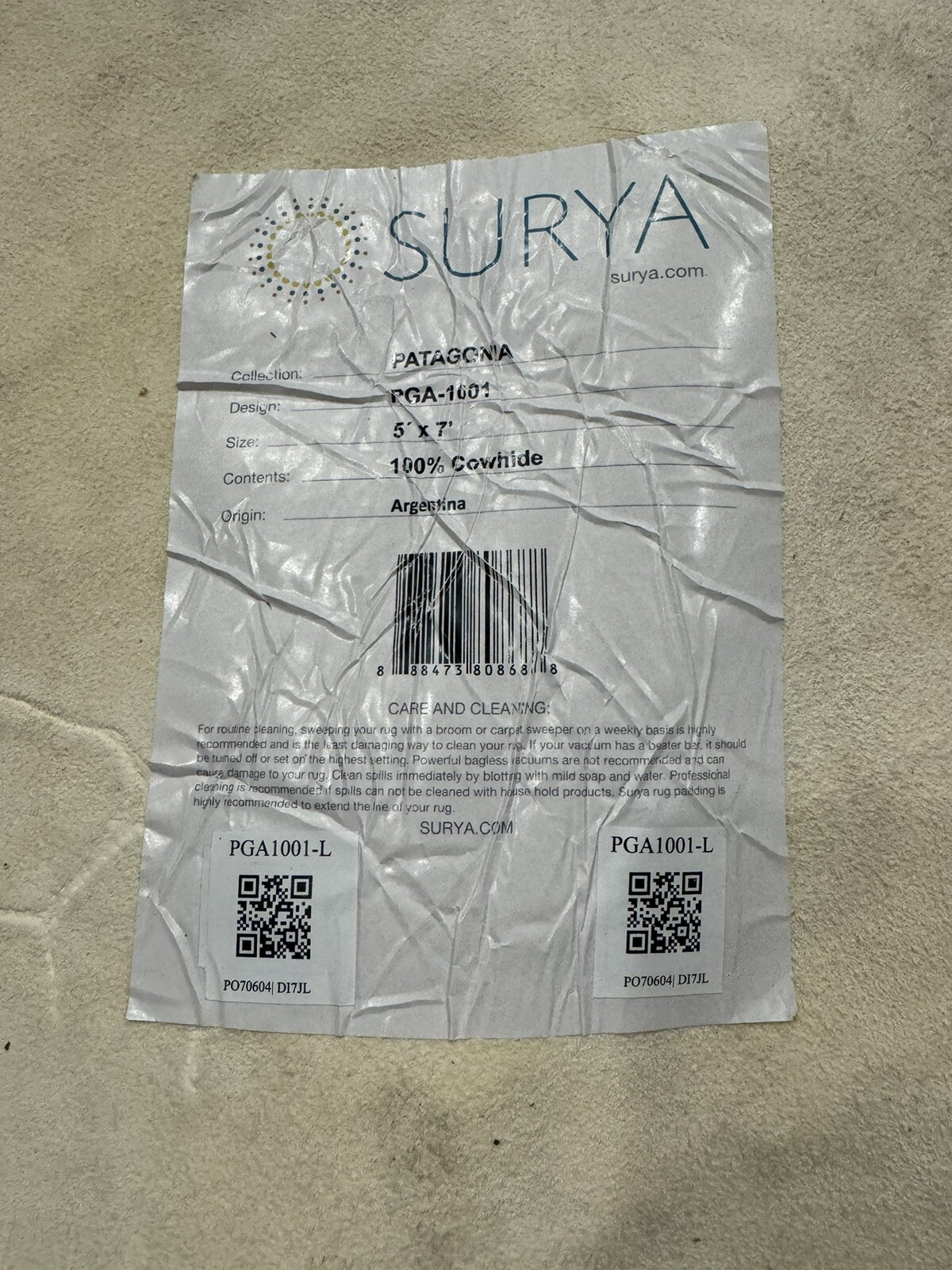 Surya PATAGONIA 5×7 FT Leather Handmade 100% Cowhide Area Rug Made In Argentina
