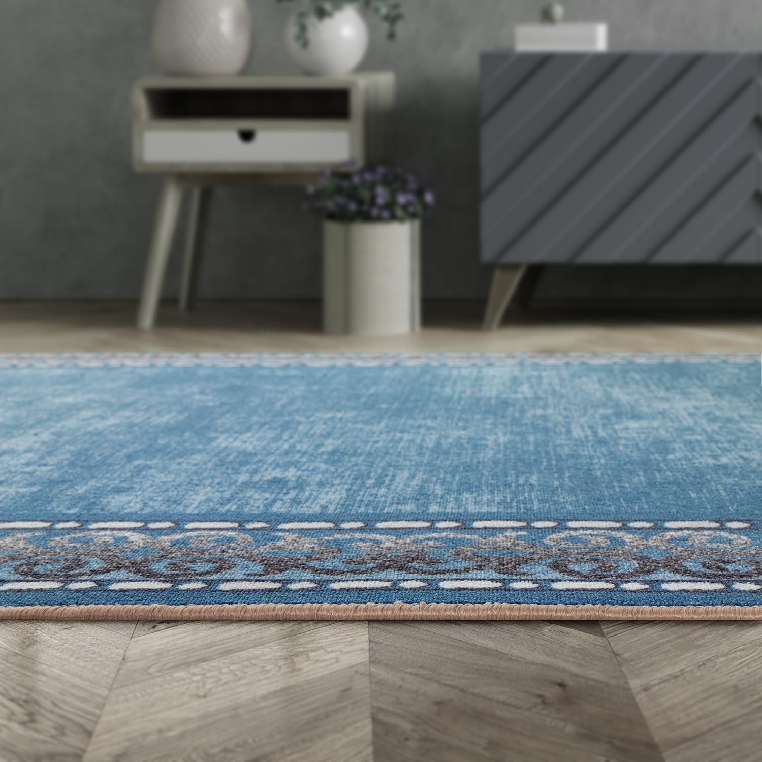 Alfombras Bordered Modern 4×6 Non-Slip (Non-Skid) Low Pile Rubber Backing Ind…