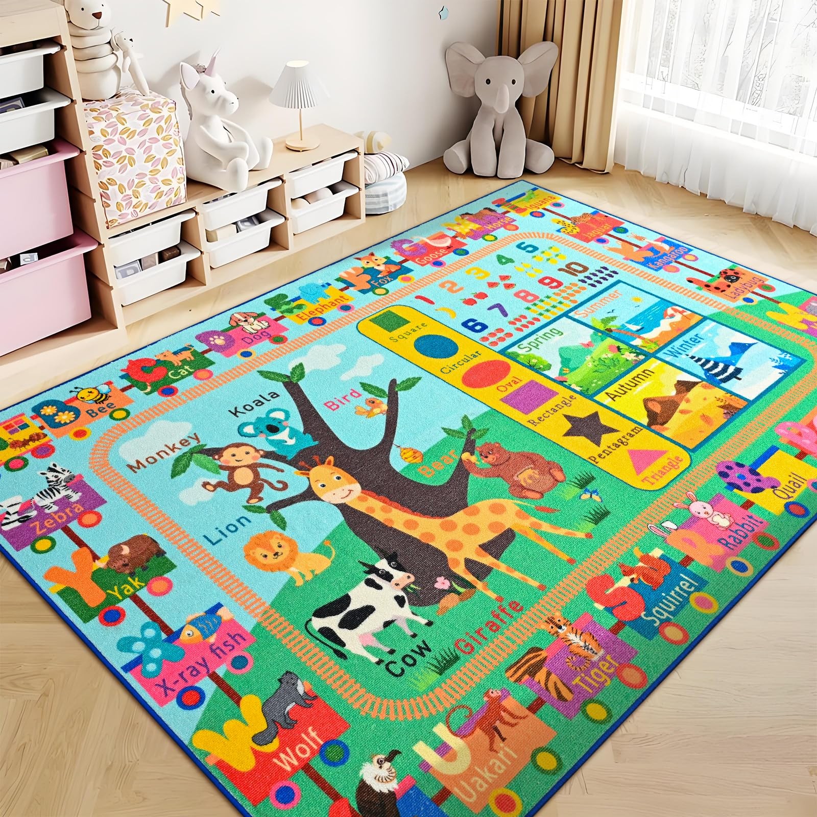 Kids Rug for Playroom, 3X5 ABC Educational Carpet for Classroom, Fun Alphabet Ar
