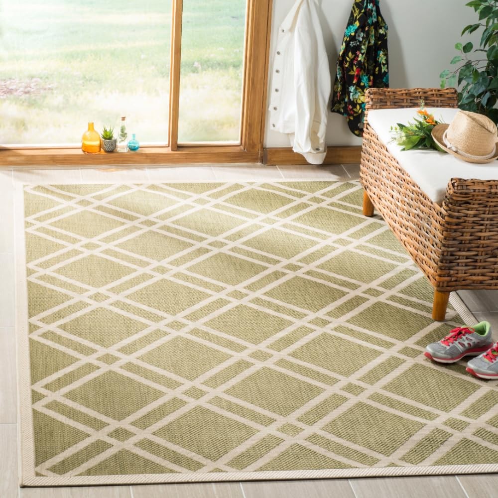 Courtyard Collection 6’7″ x 9’6″ Green/Beige CY6923 Trellis Indoor/ Outdoor W…