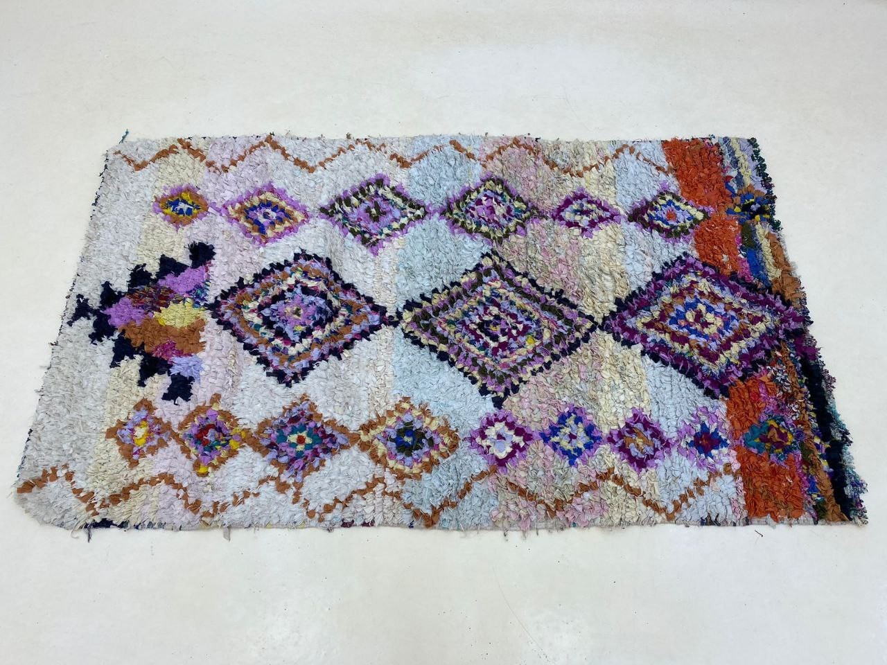 Boucherouite Moroccan Vintage Berber Rug, Unique Geometrie Home Rug 3’x5’6 ft