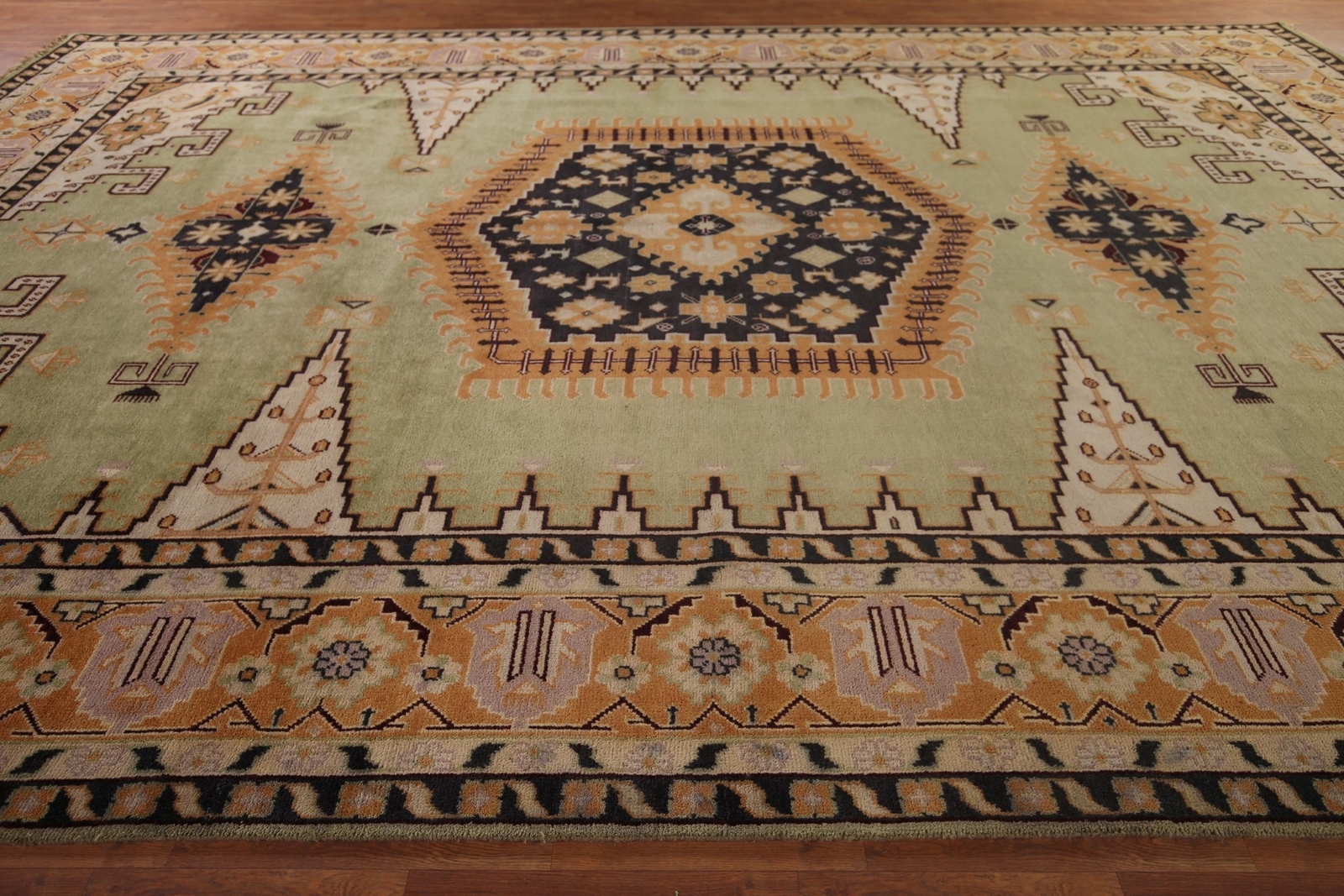Geometric Viss Indian Tribal Hand-knotted Palace Rug Sage Green 12×18 ft.