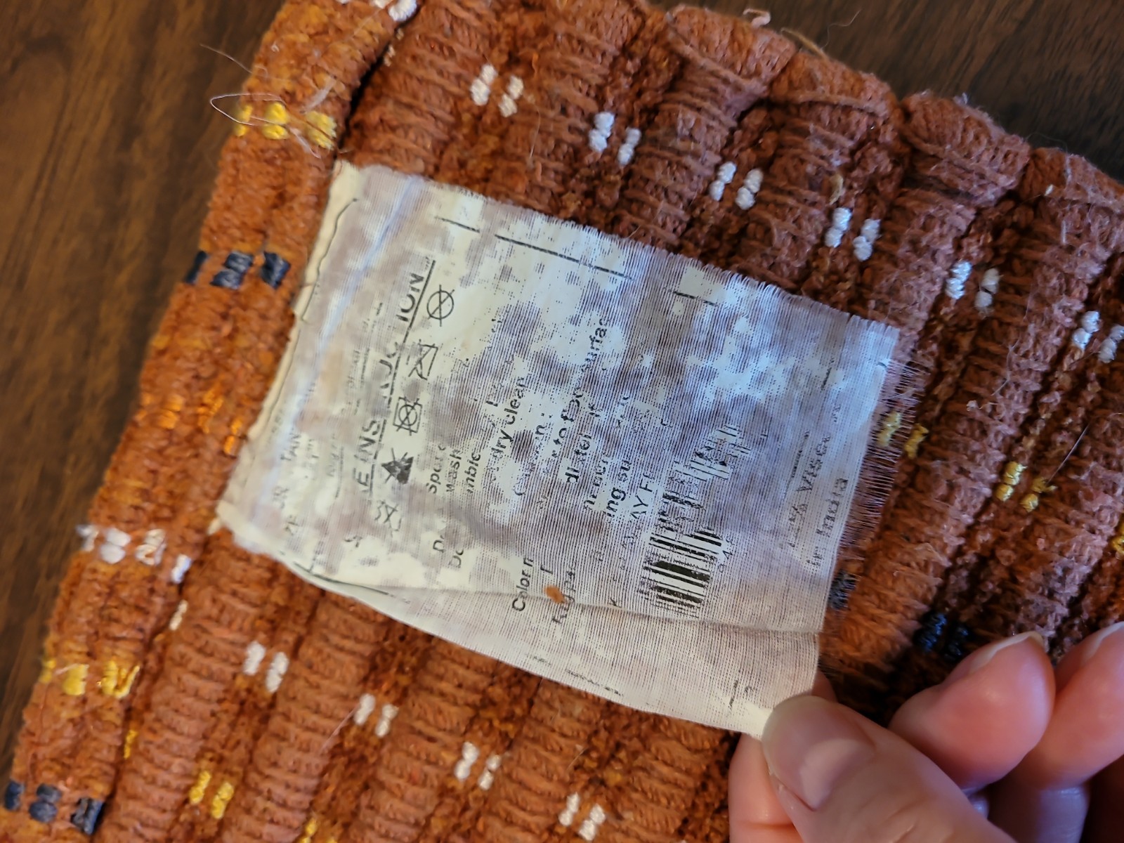 Vintage Accent Rug Orange With Yellow Grey White And Orange Stripes 33×19