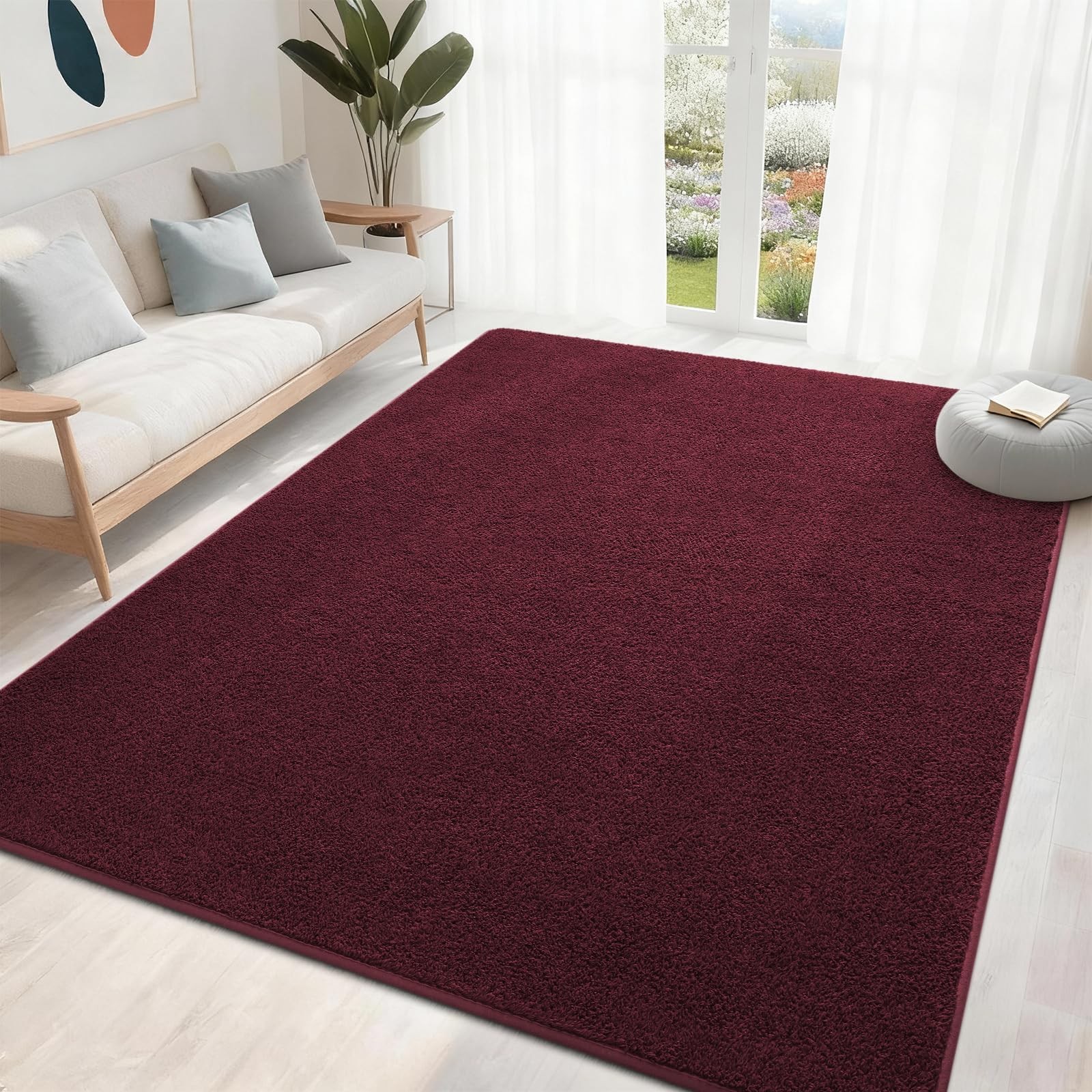 5×7 Feet Burgundy Area Rugs for Bedroom, Indoor Washable Memory Foam Rug for …