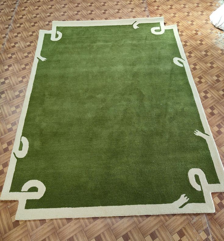 Abstract Green/White Handmade Tufted Rug Fine Blended Wool Carpet 4X6 6X9 Feet