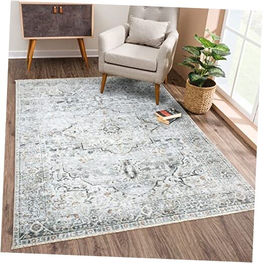 Caria Washable Non-Slip 3×5 Rug – Ivory/Gray/Caramel Traditional Area Rug for