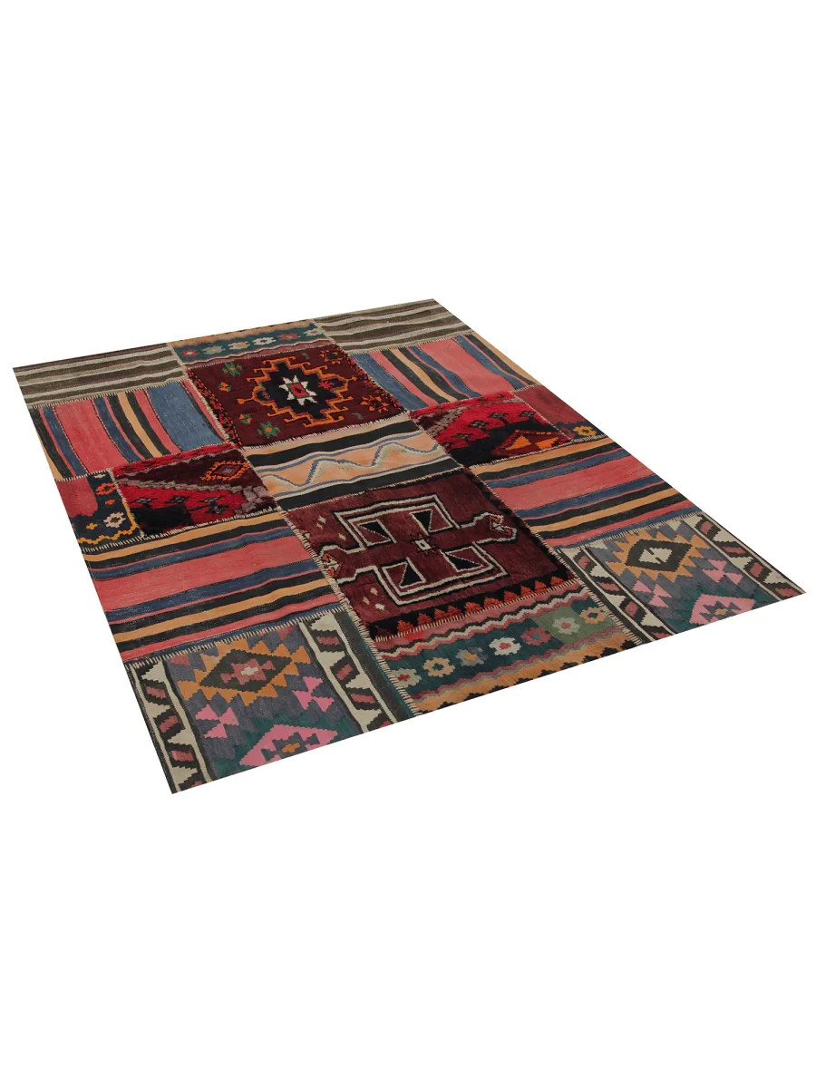 5×6 Wool Kilim Patchwork Rug – Geometric Design – Free US Shipping