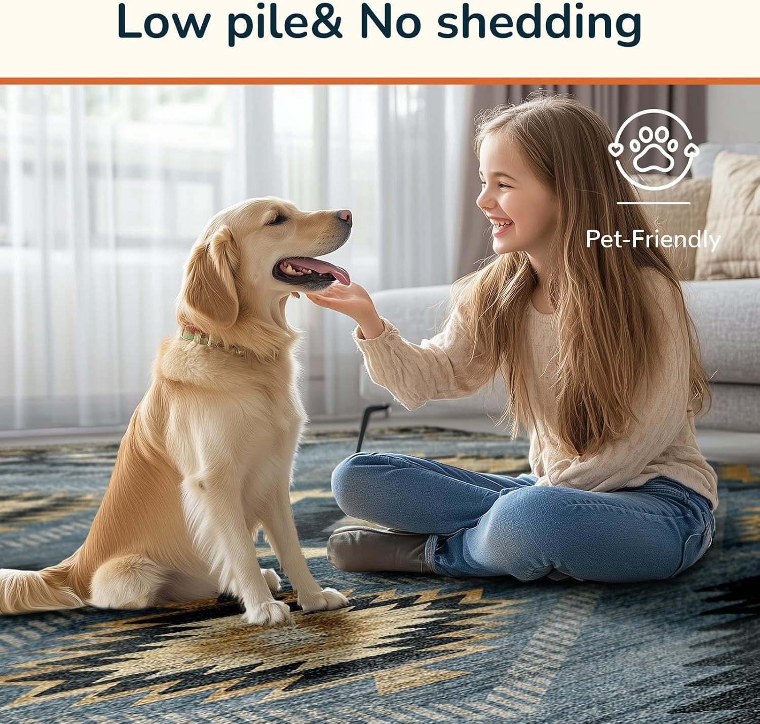 5×7 Machine Washable Tribal Western Print Rug – Non-Slip & Pet Friendly
