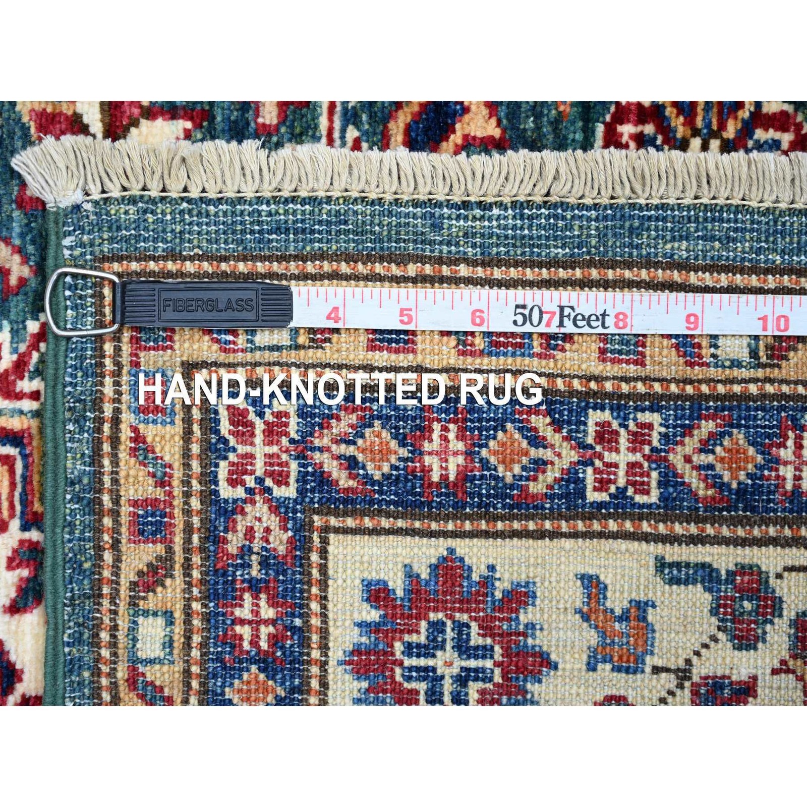 3’1″x5’1″ Green Afghan Super Kazak Medallions Design Hand Knotted Wool Rug 21472