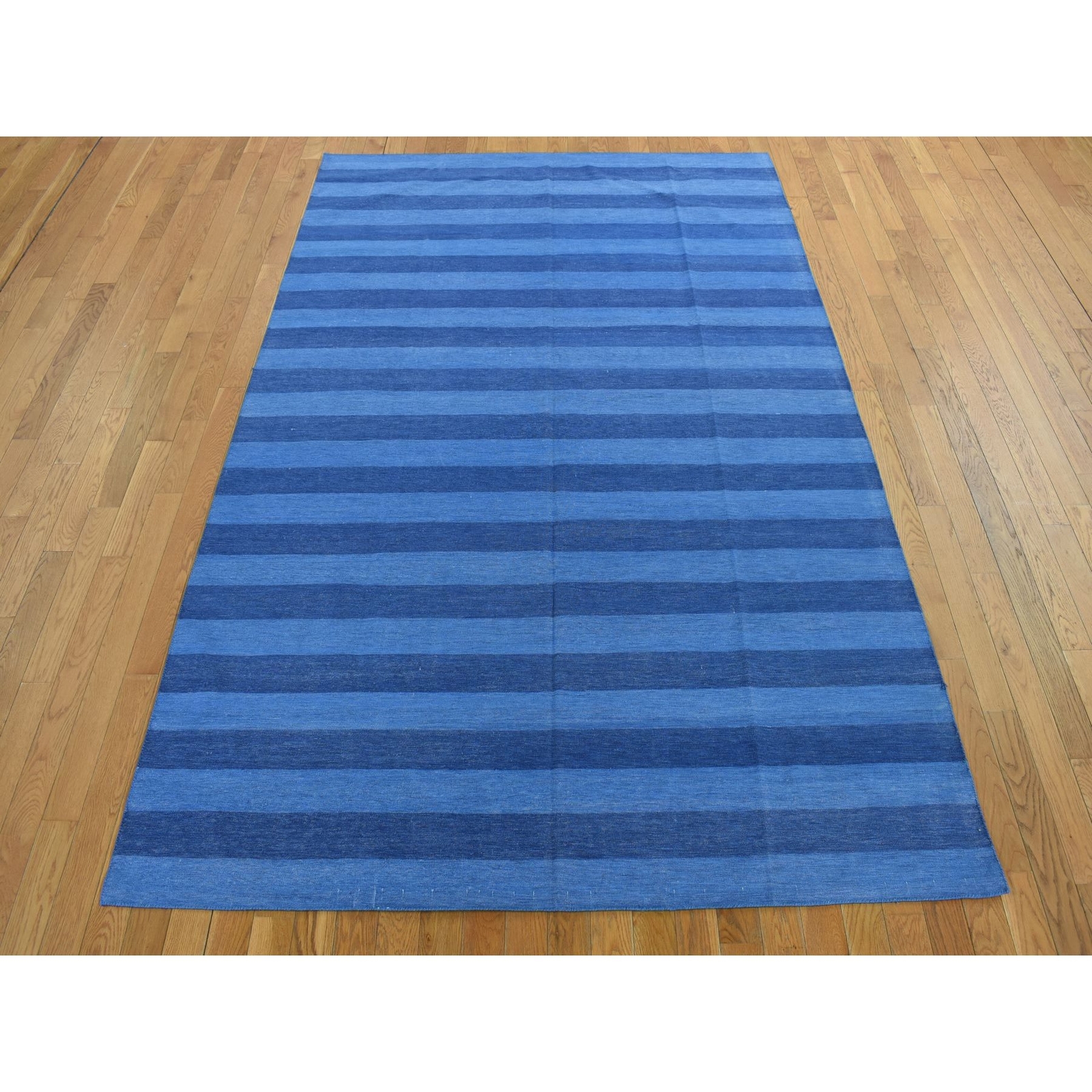 6’x9’3″ Blue Pure Cotton Durie Kilim Flat Weave Hand Woven Reversible Rug R78160