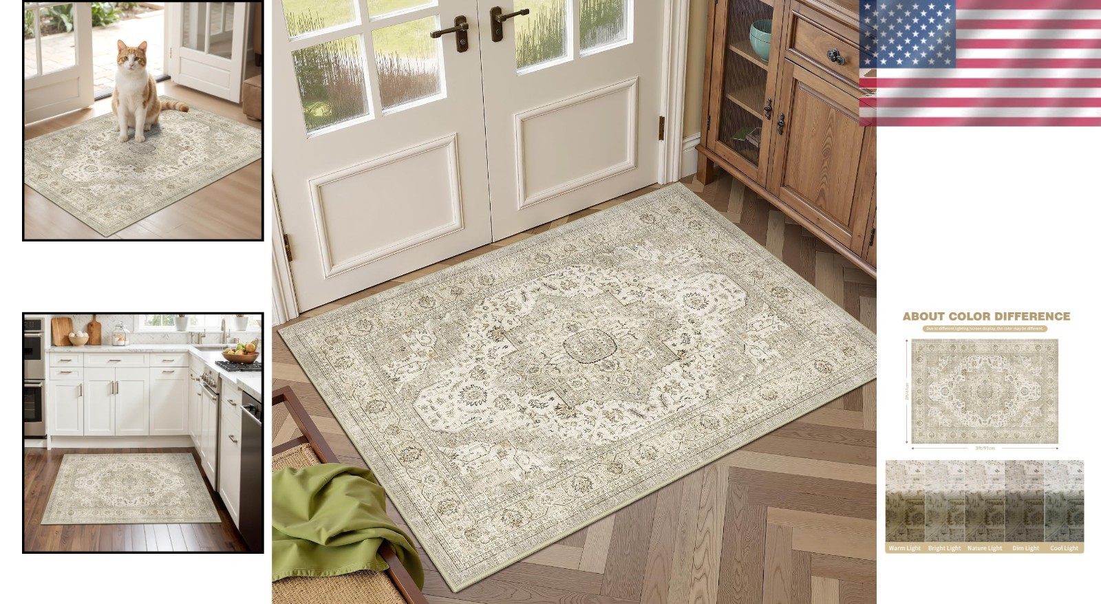 2×3 Low-Pile Washable Rug – Non-Slip, Stain Resistant for Homes with Style