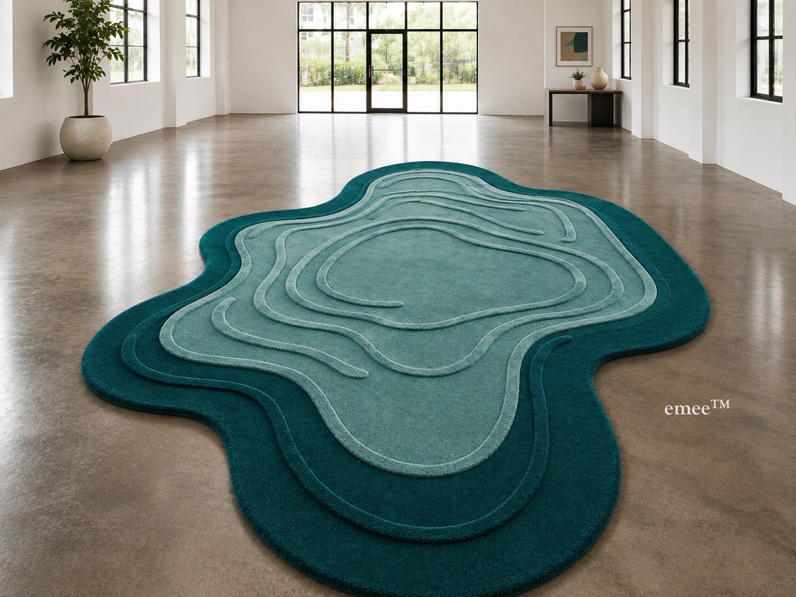 Modern Flower Shape Hand Tufted Wool Area Rug Teal Pink Sage Green Carpet