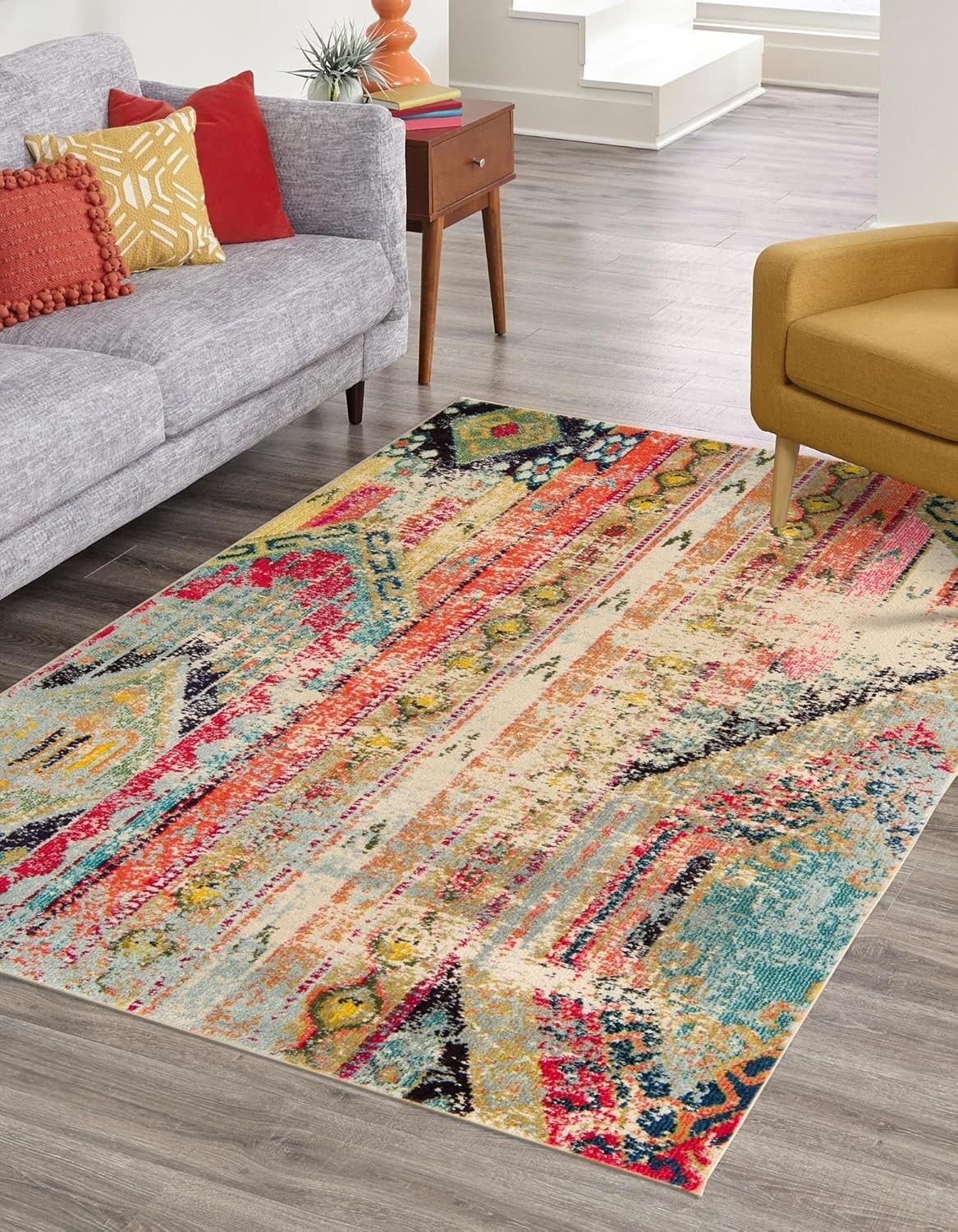 Neatiip Boho Area Rug 5×7 Floral Geometric Tribal Living Room Bedroom Rug