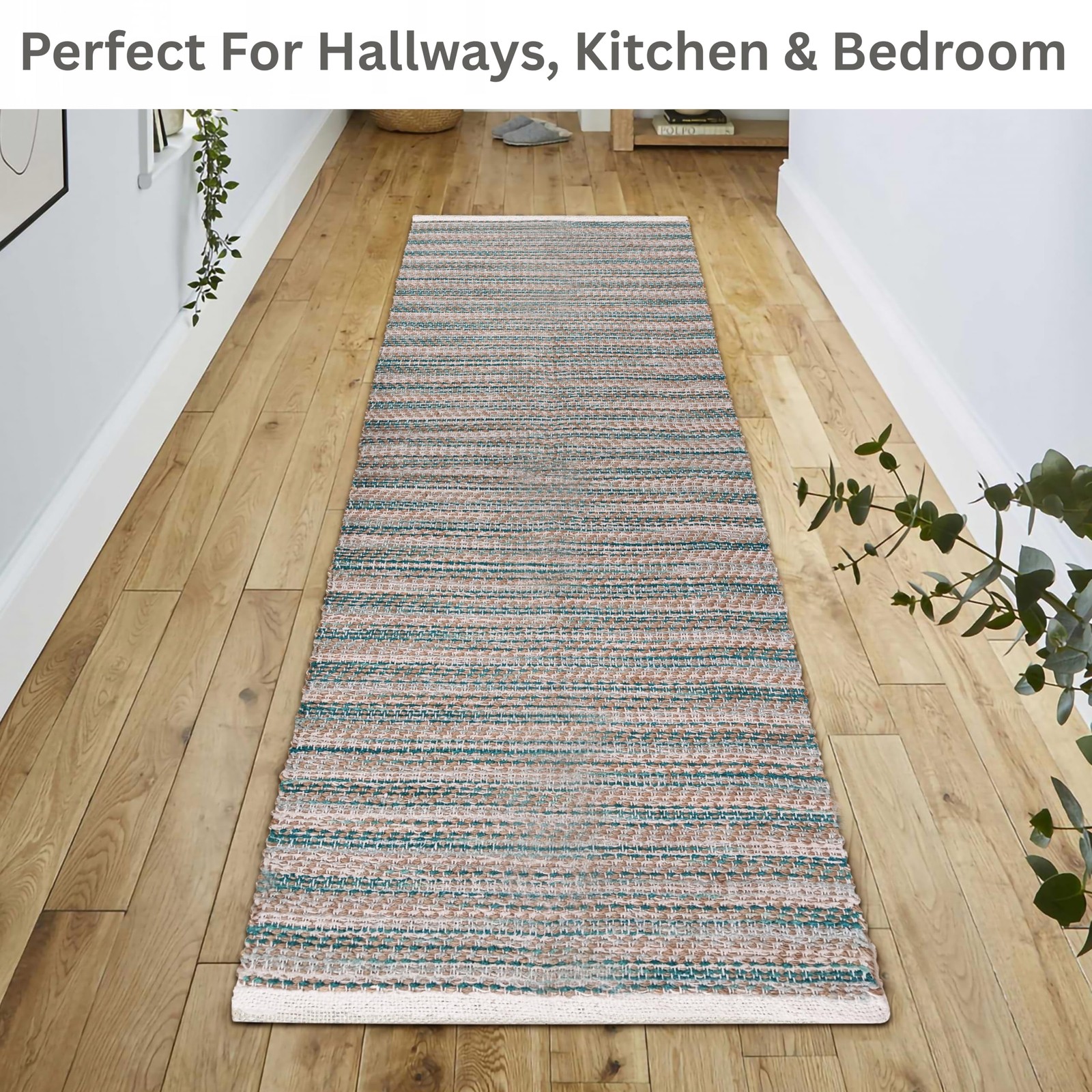 Jute Woven Runner Rug 2’x6′ – Teal, Reversible Boho Entry Area Rugs for Hallw…