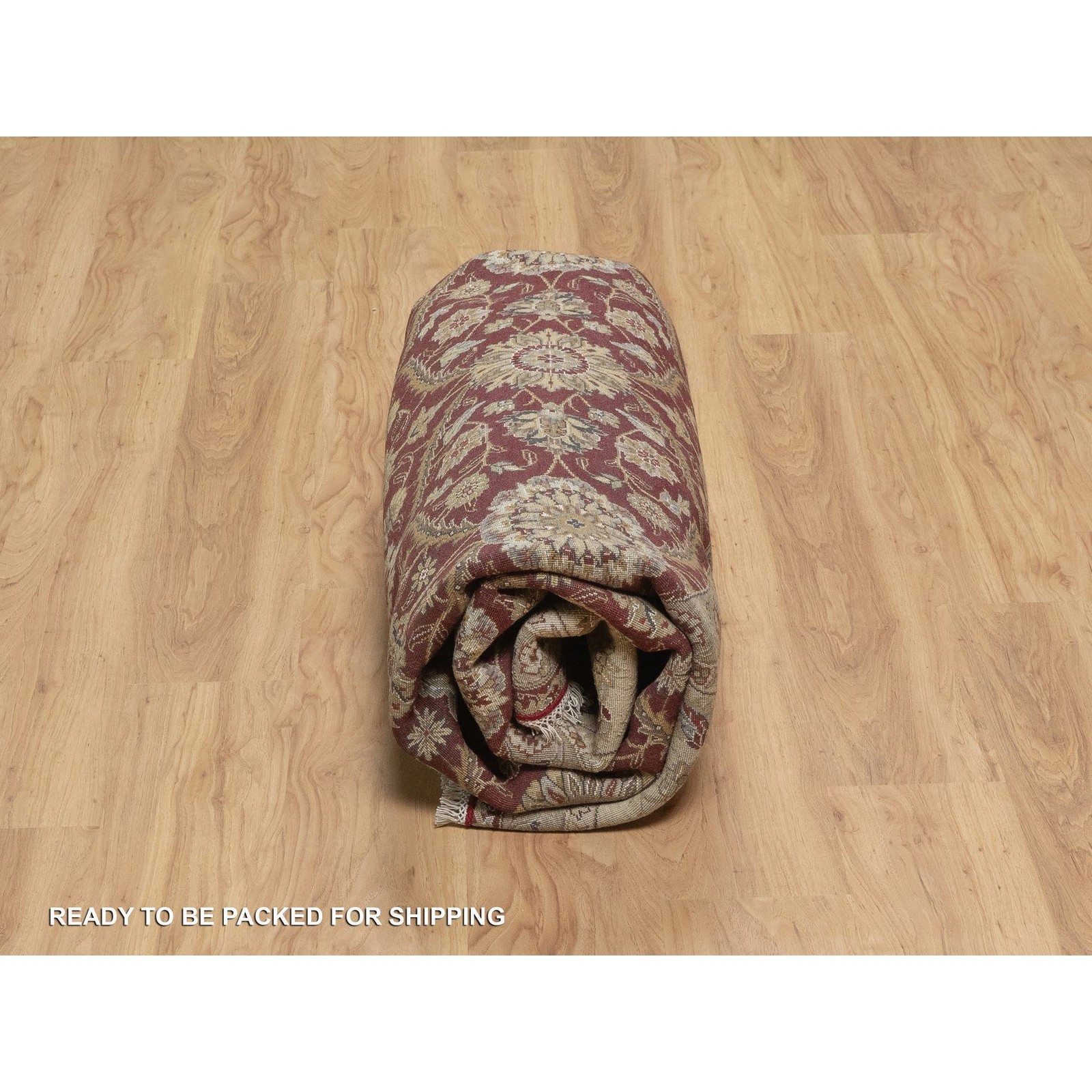 8’1″ x 8’1″ Wine Red Hereke Design Wool and Silk Hand Knotted Round Rug R91438