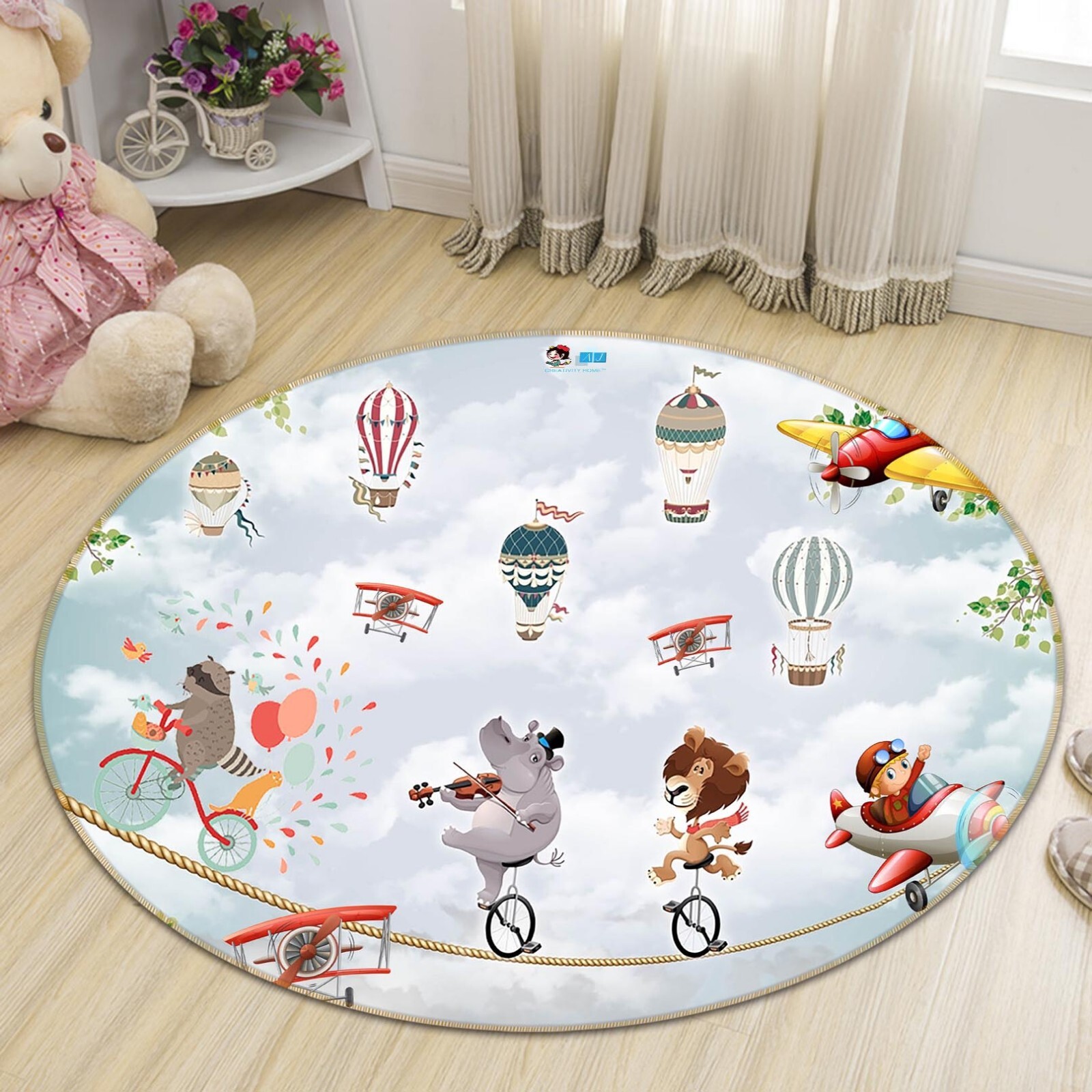 3D Hippopotamus Violin A2067 Game Non Slip Rug Mat Photo Round Carpet Amy
