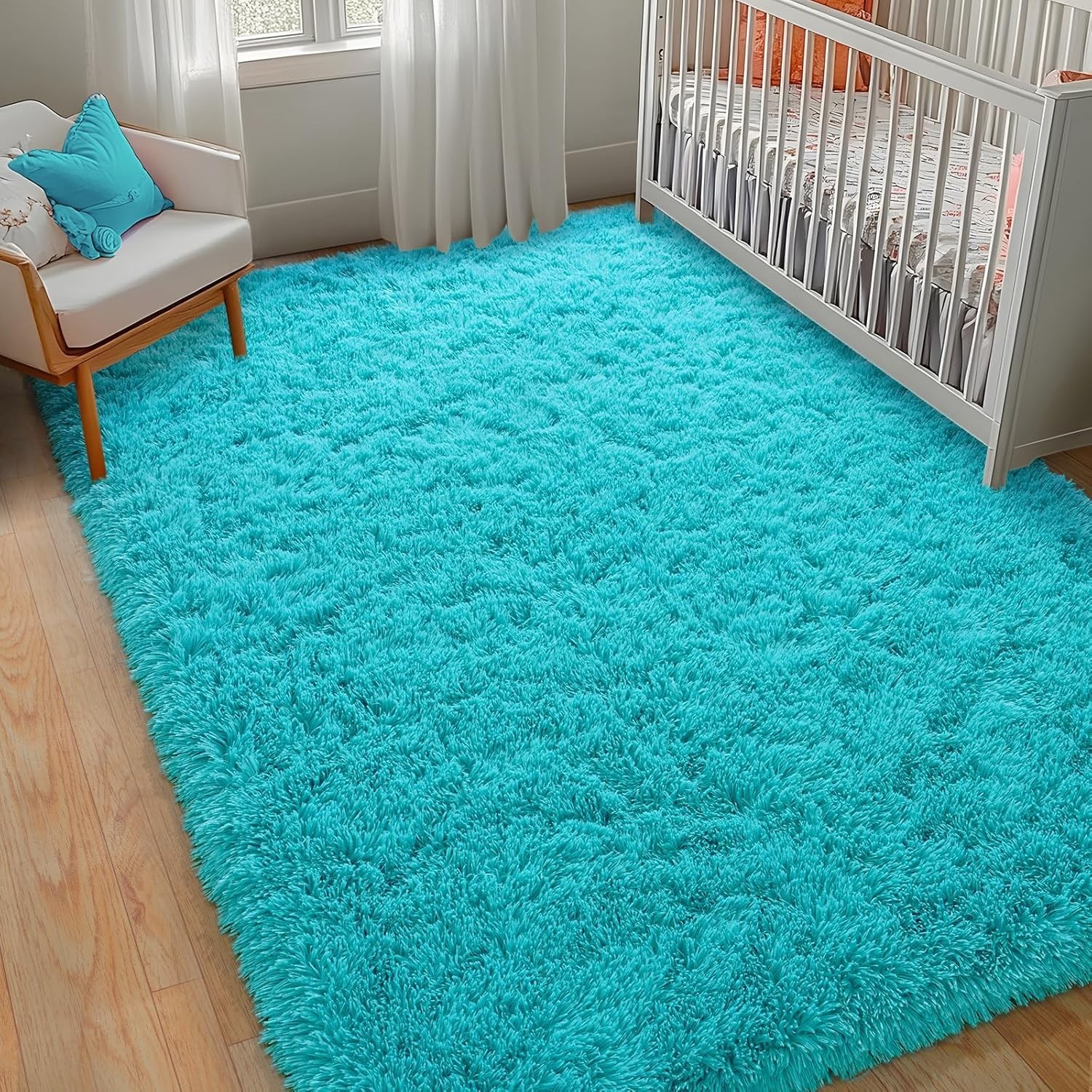 Fluffy Area Rugs Teal Blue Soft Plush Shag Carpet for Living Room Bedroom Floor
