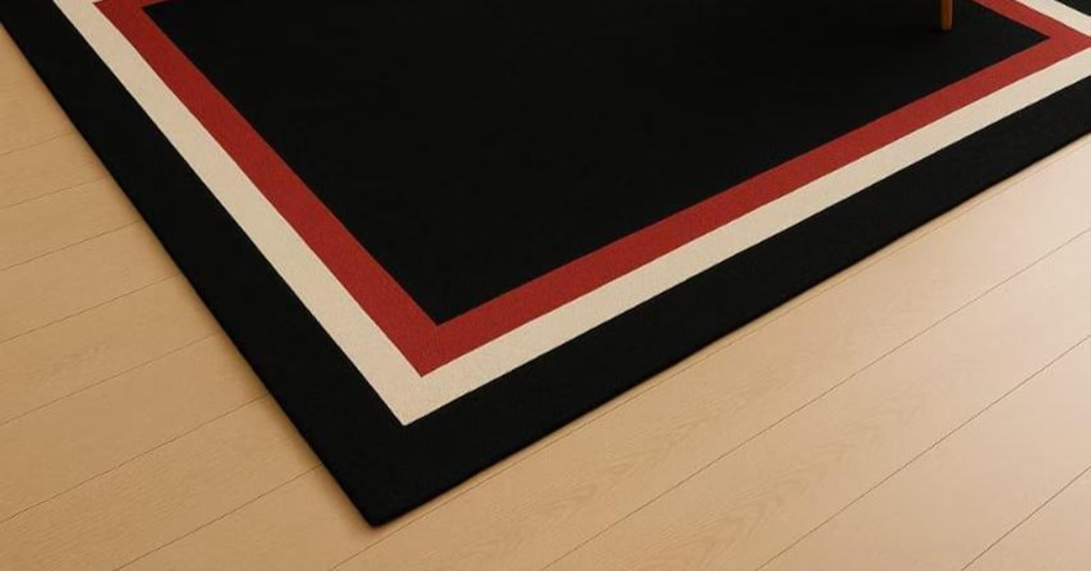 Modern Black Area Rug, Bold Red Cream Border, Contemporary Decor
