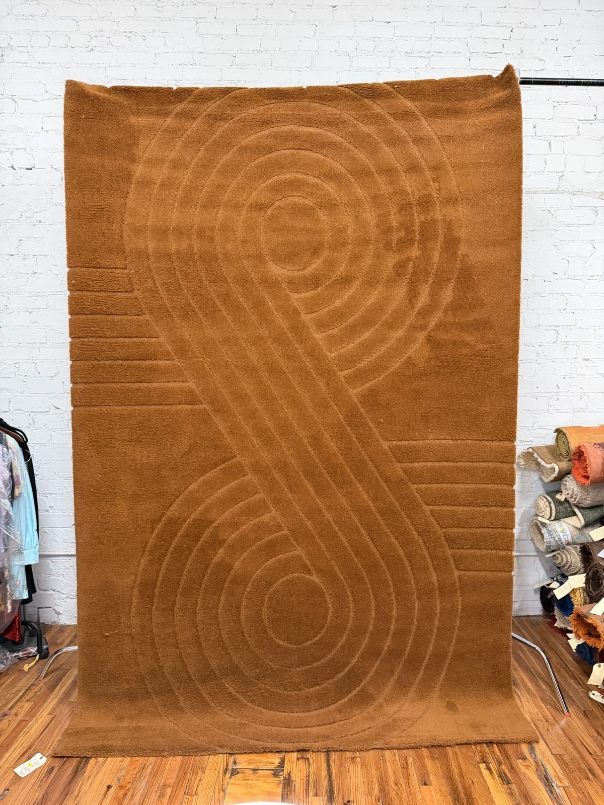 Hojer Eksport Wilton Brown Two Swirls INFINITY UNUSED Rya Rug Modern Mid Century